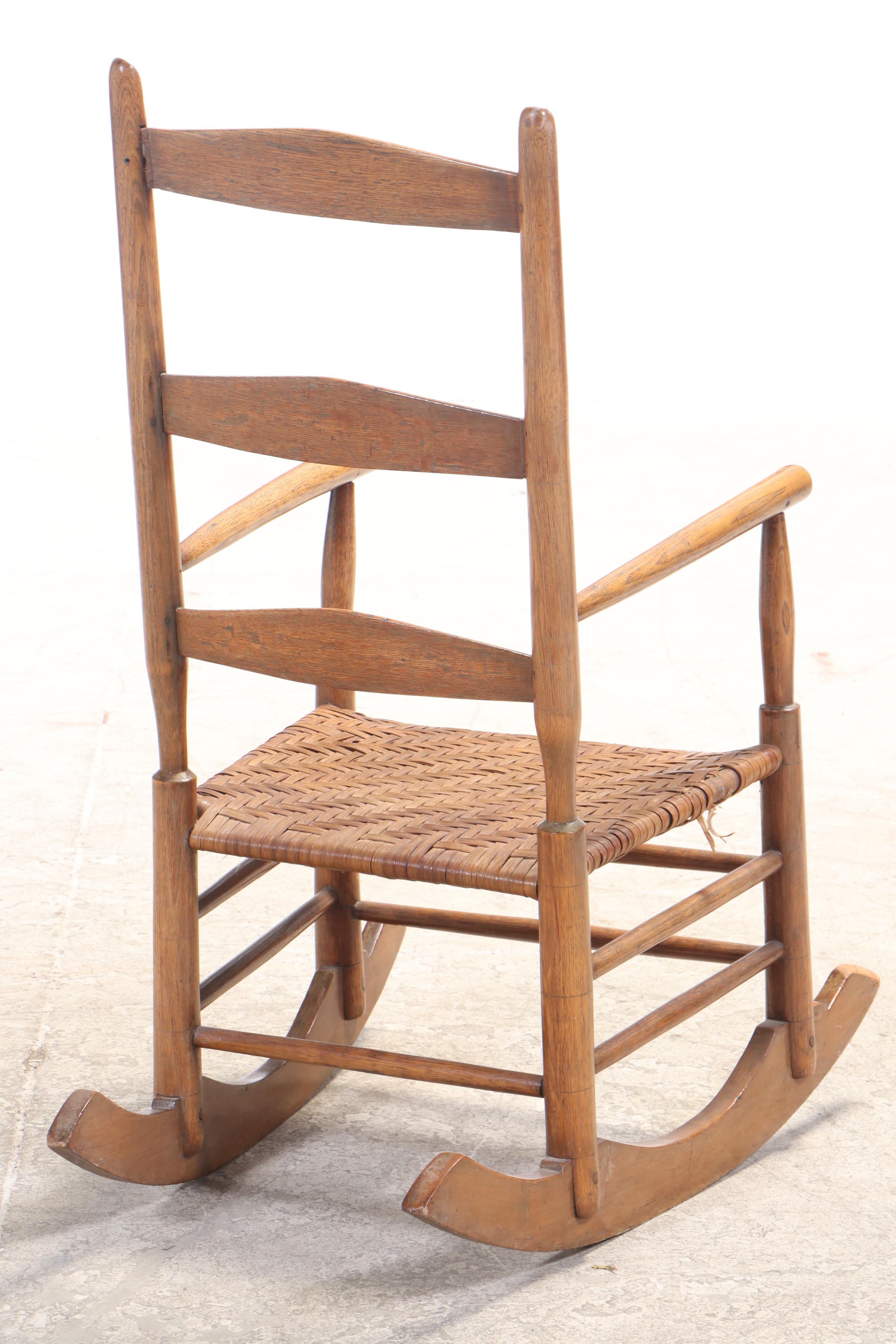 Antique Hickory Rocking Chair with Herringbone Woven Seat