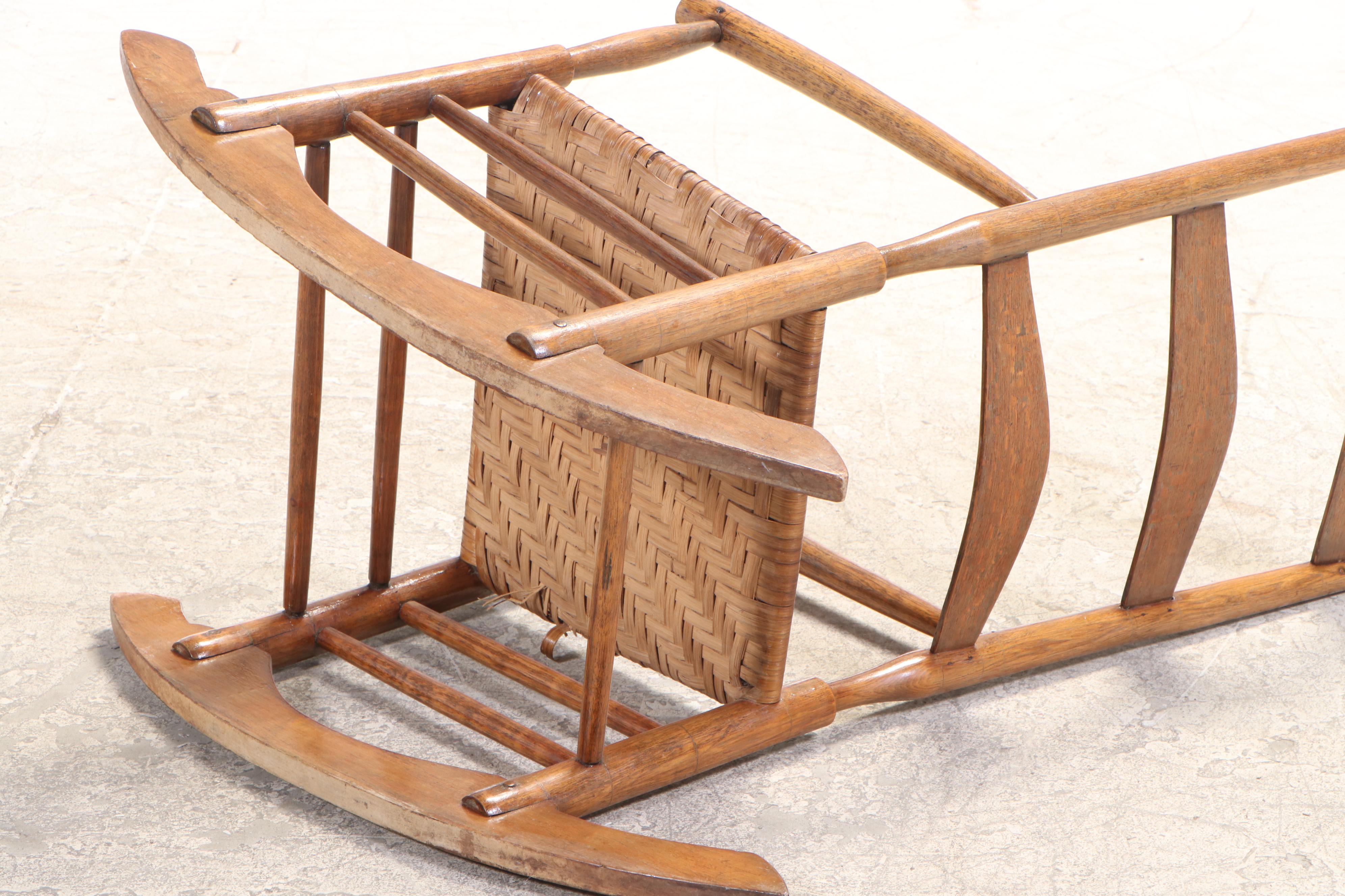 Antique Hickory Rocking Chair with Herringbone Woven Seat