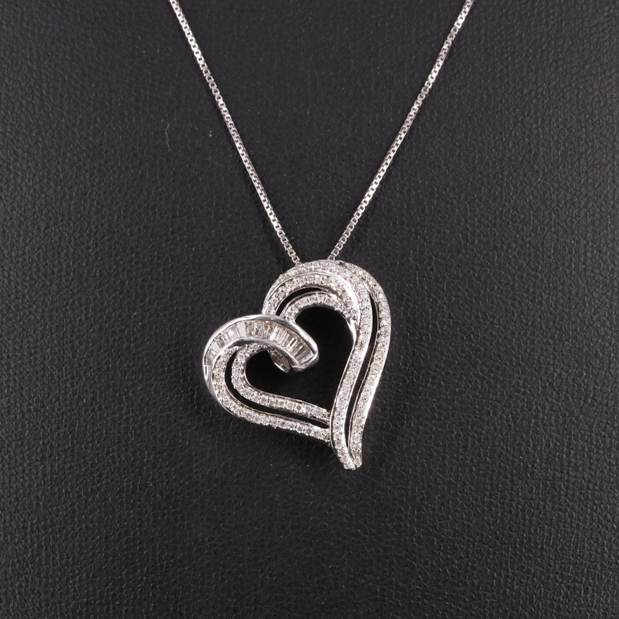 Sterling Silver 0.51 CTW Diamond Heart Pendant Necklace