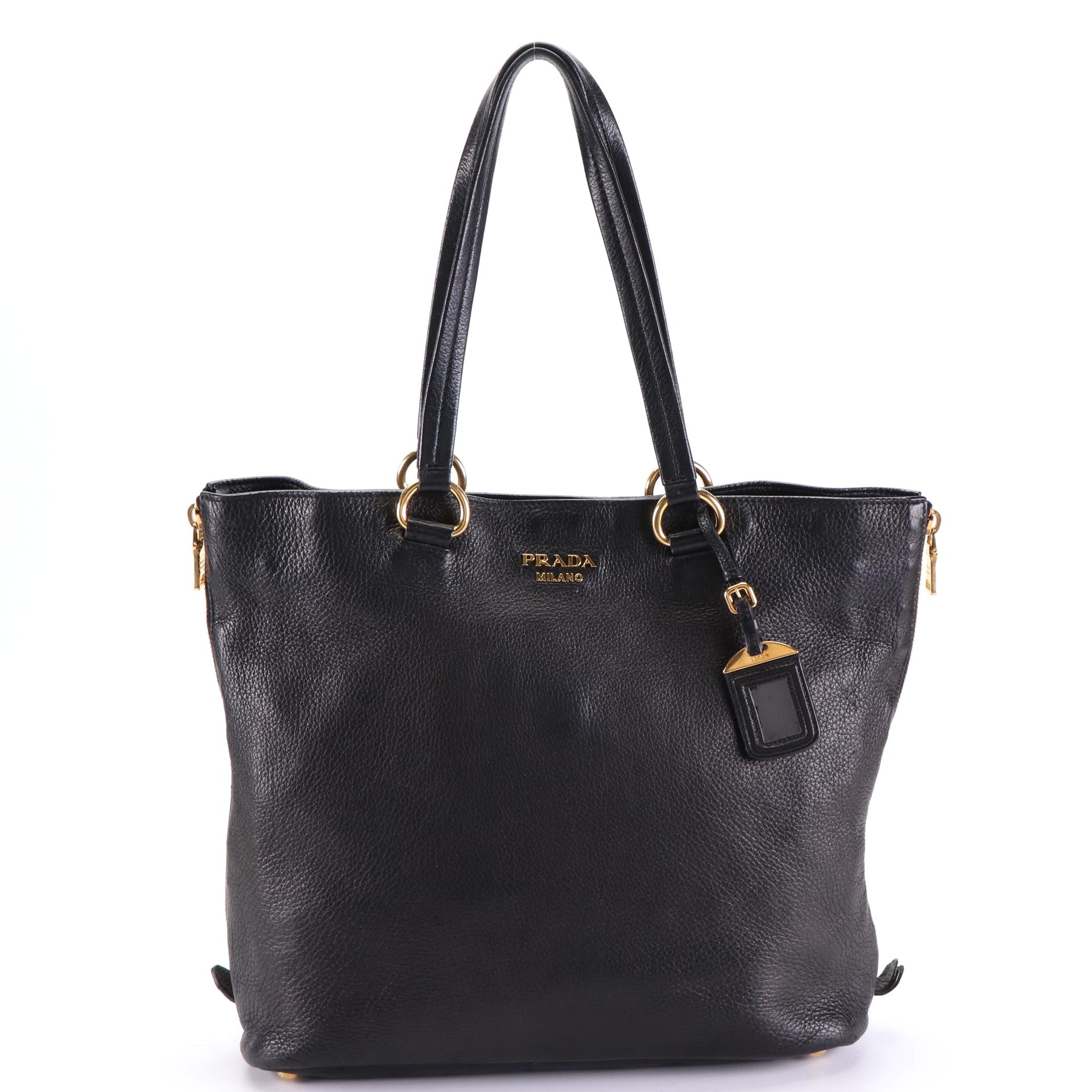 Prada Large Slim Shoulder Tote in Black Deerskin Leather