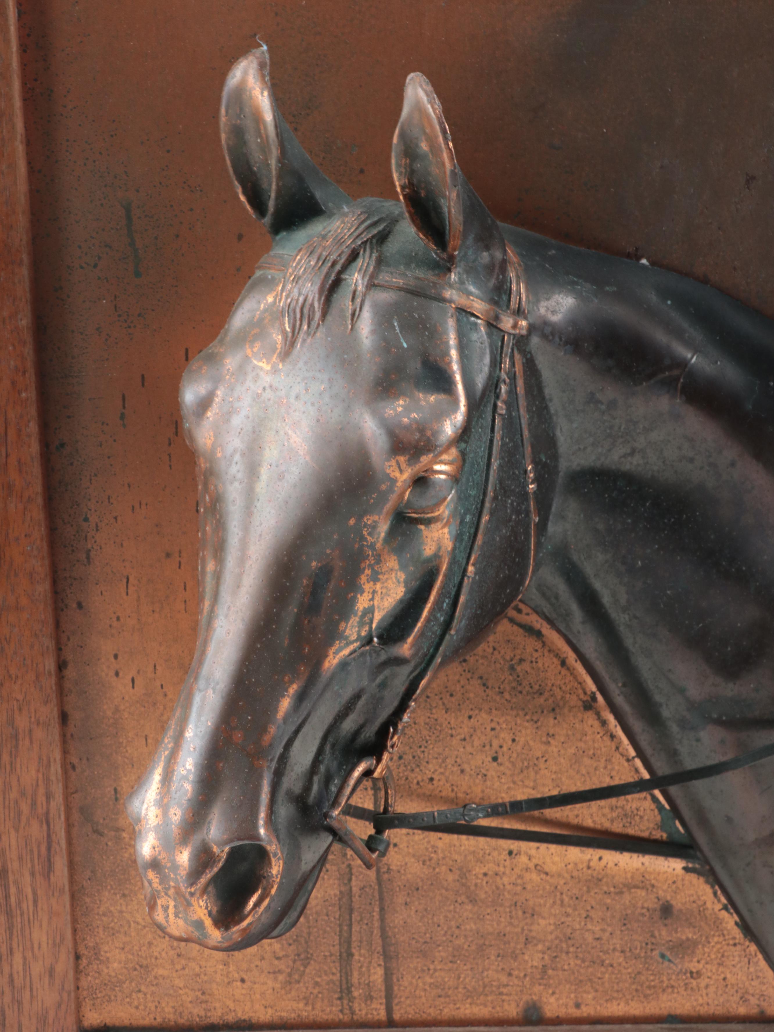 Dodge Framed Copper Horse Head Wall Art, Mid-20th Century