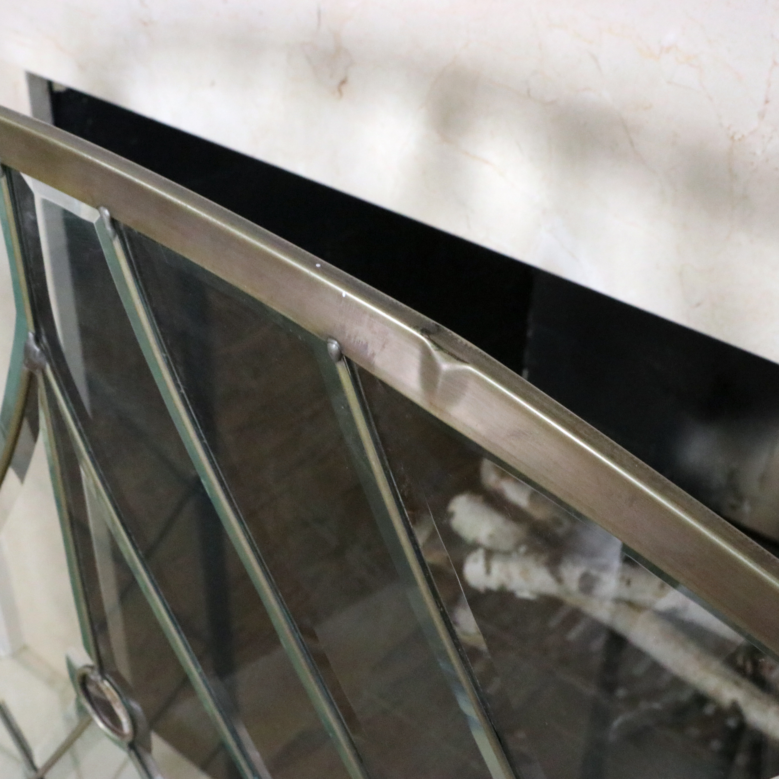 Beveled Glass Three-Panel Folding Fireplace Screen