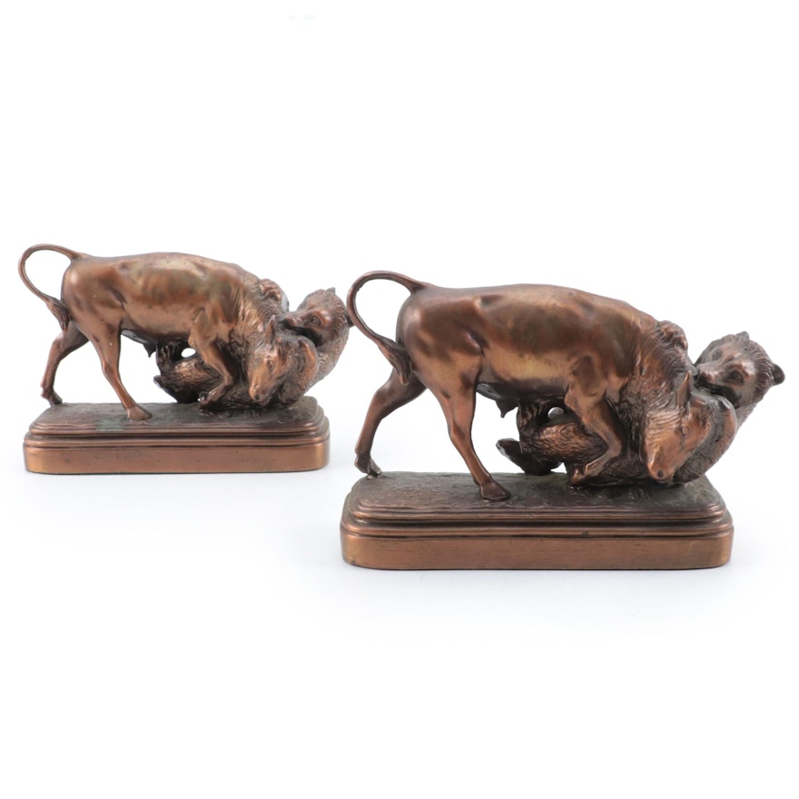 Bronze Bear and Bull Fight After Isidore Bonheur Bookends