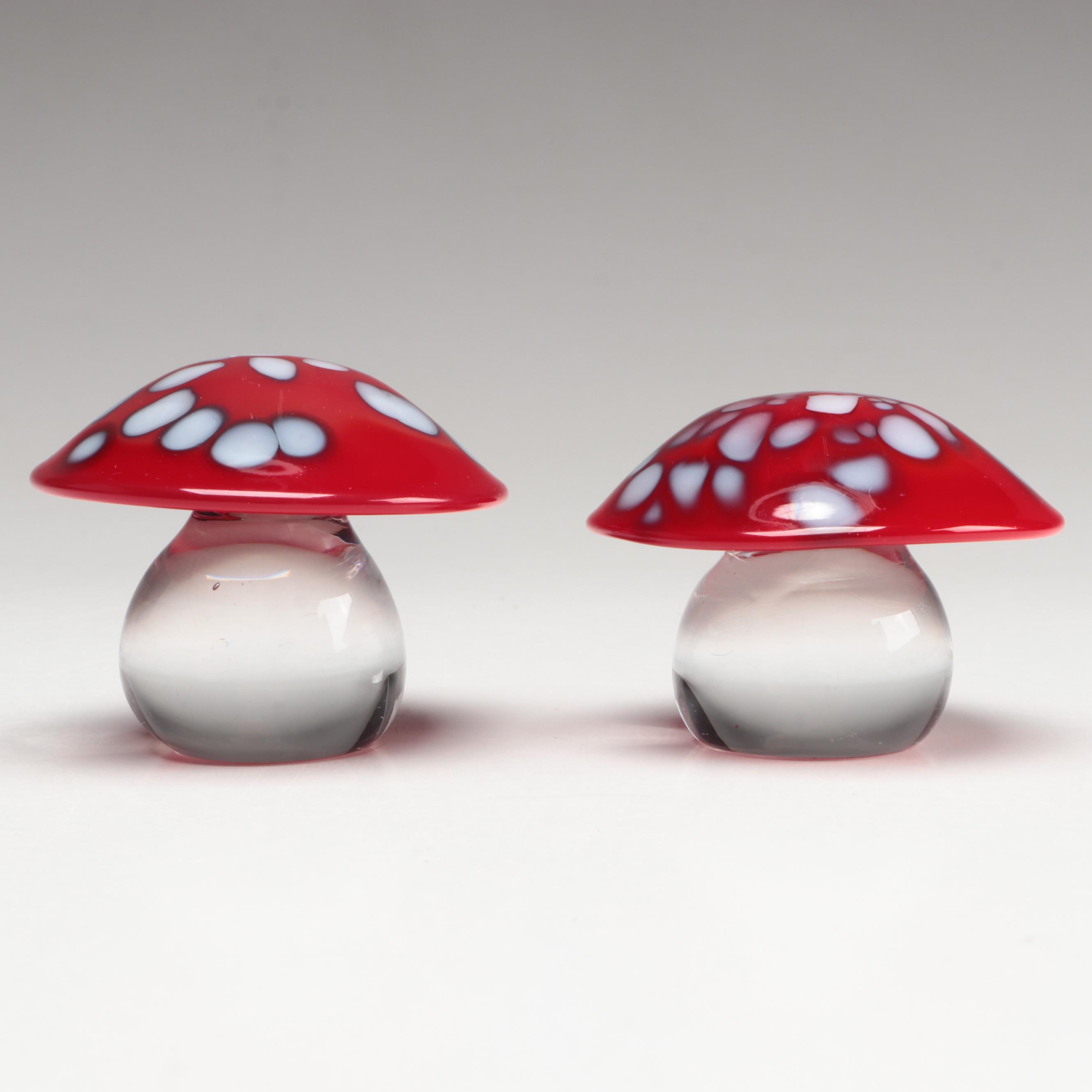 Orrefors Glass Mushrooms with Murano Style Glassware