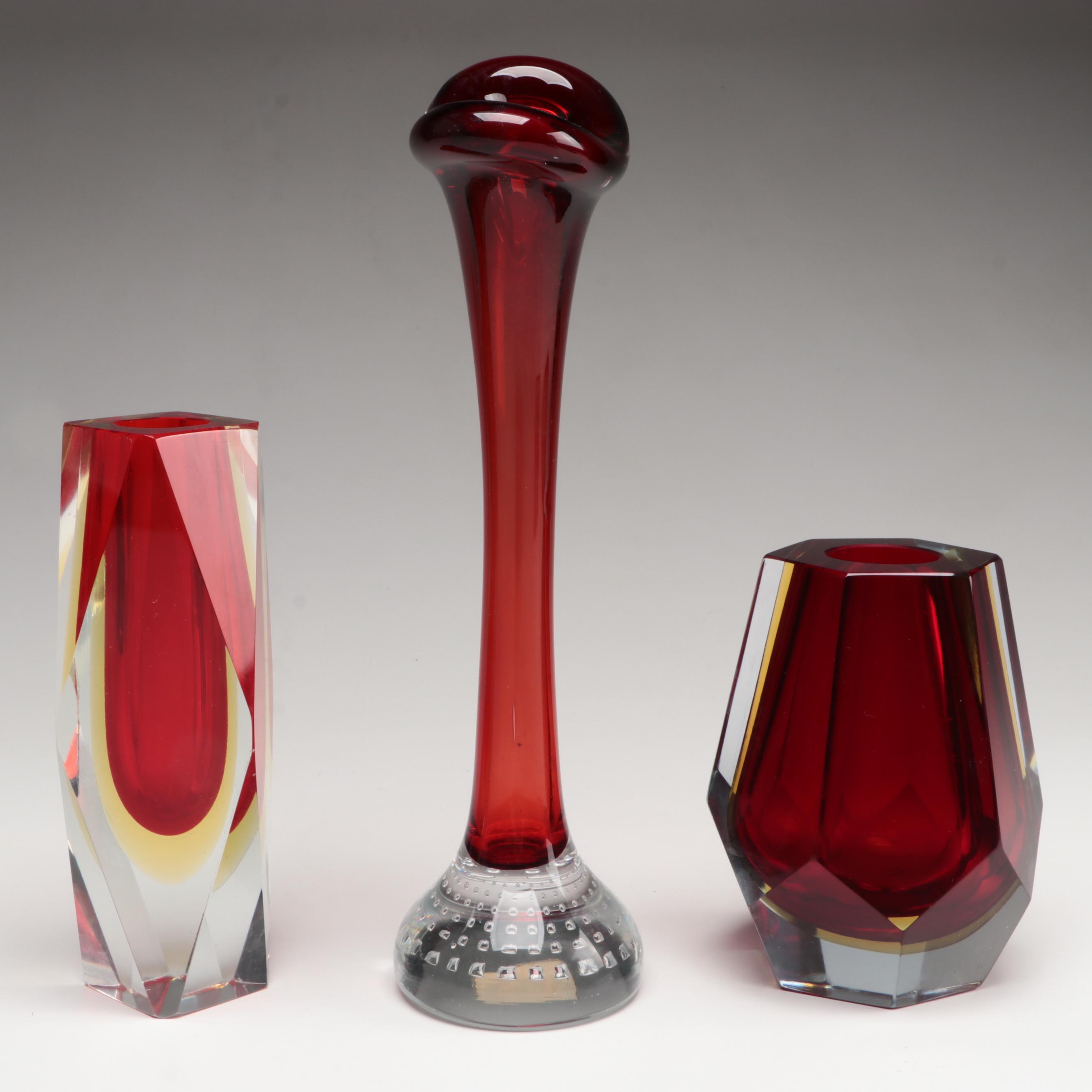 Orrefors Glass Mushrooms with Murano Style Glassware