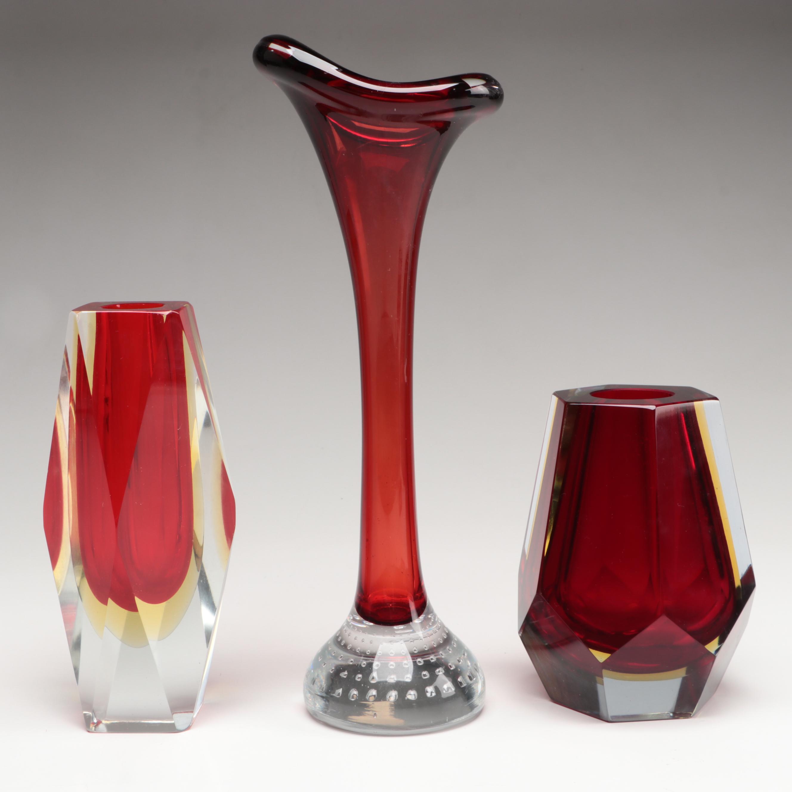 Orrefors Glass Mushrooms with Murano Style Glassware