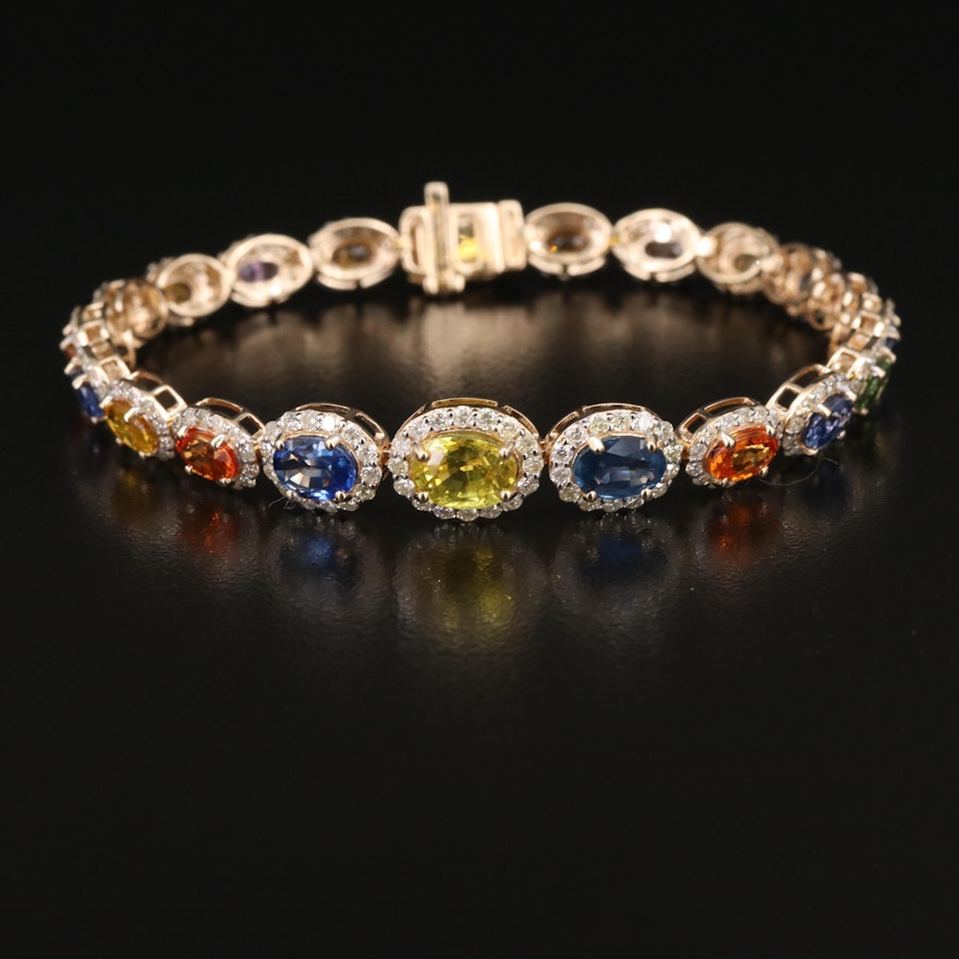 Oscar Friedman 14K Graduated Sapphire and 3.08 CTW Diamond Line Bracelet