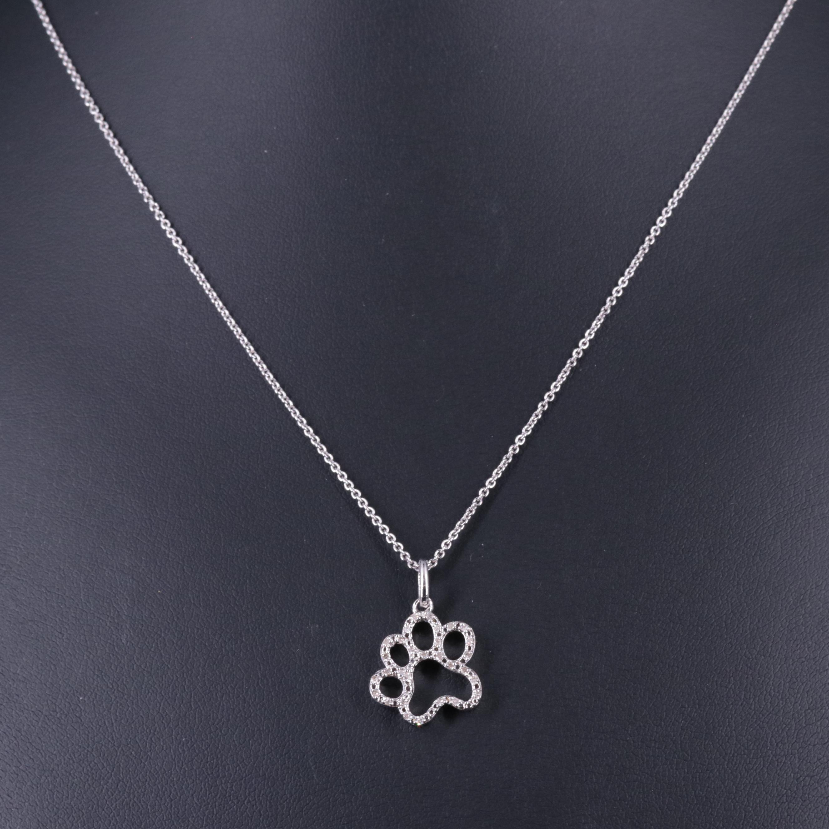 Sterling 0.075 CTW Diamond Paw Print Pendant Necklace