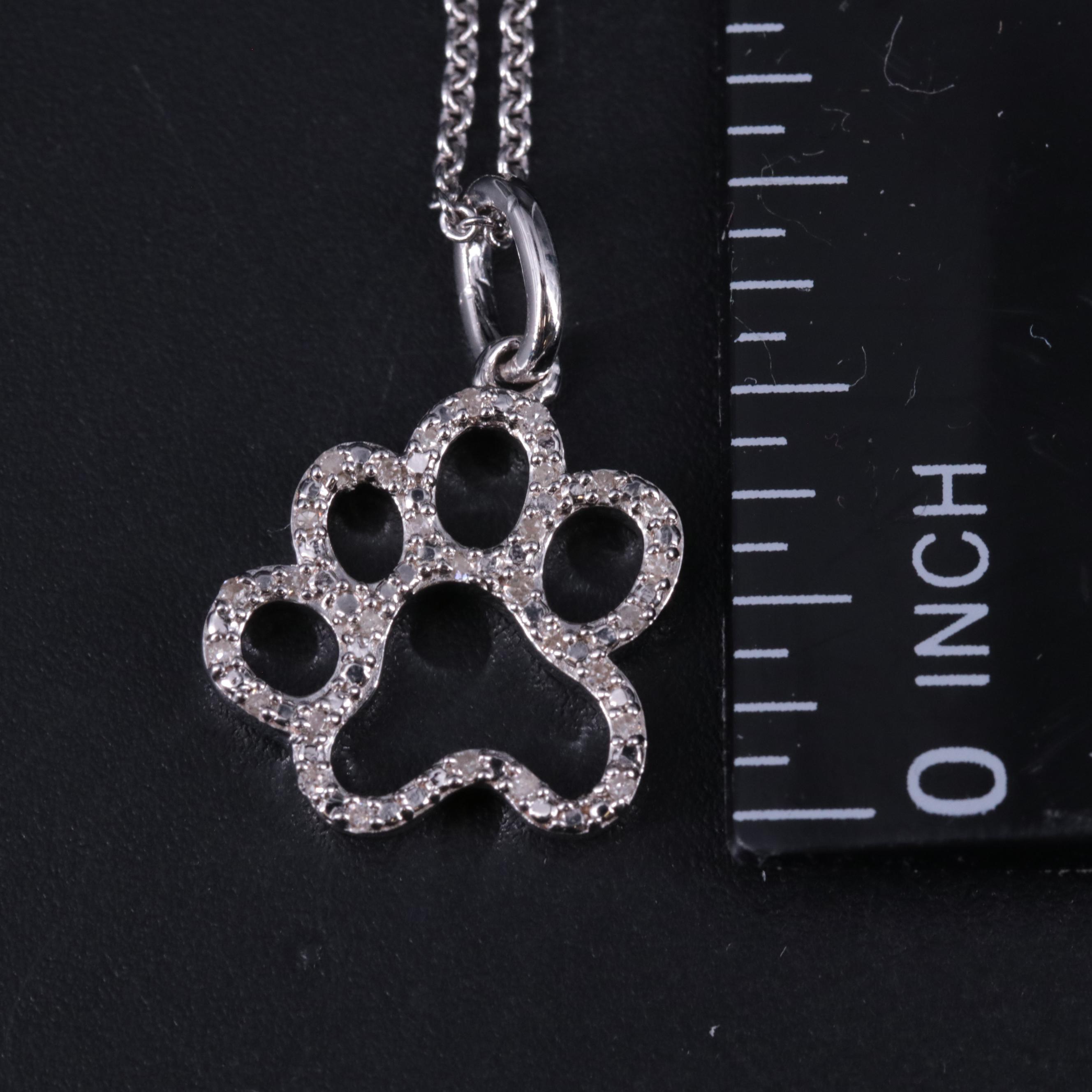Sterling 0.075 CTW Diamond Paw Print Pendant Necklace