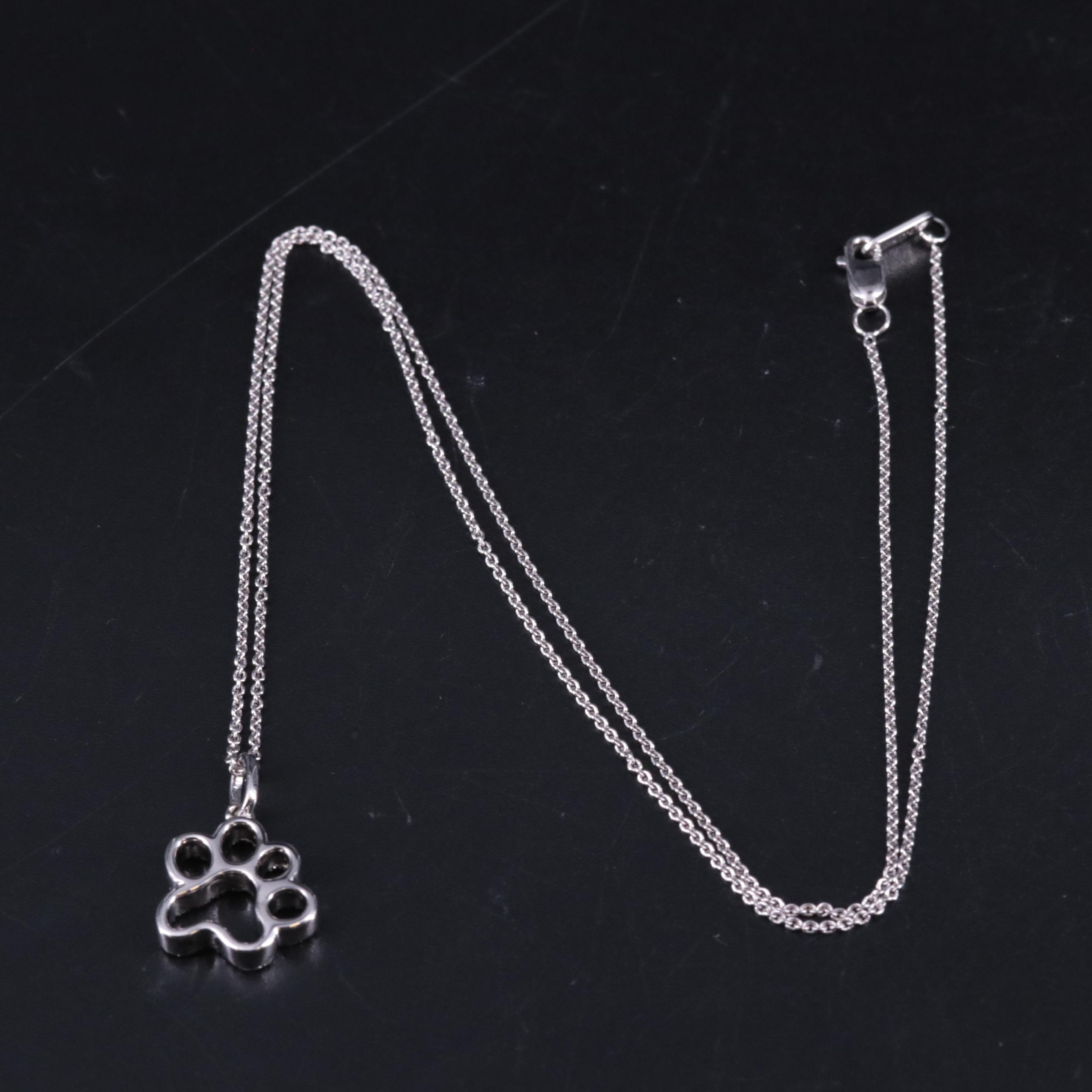 Sterling 0.075 CTW Diamond Paw Print Pendant Necklace