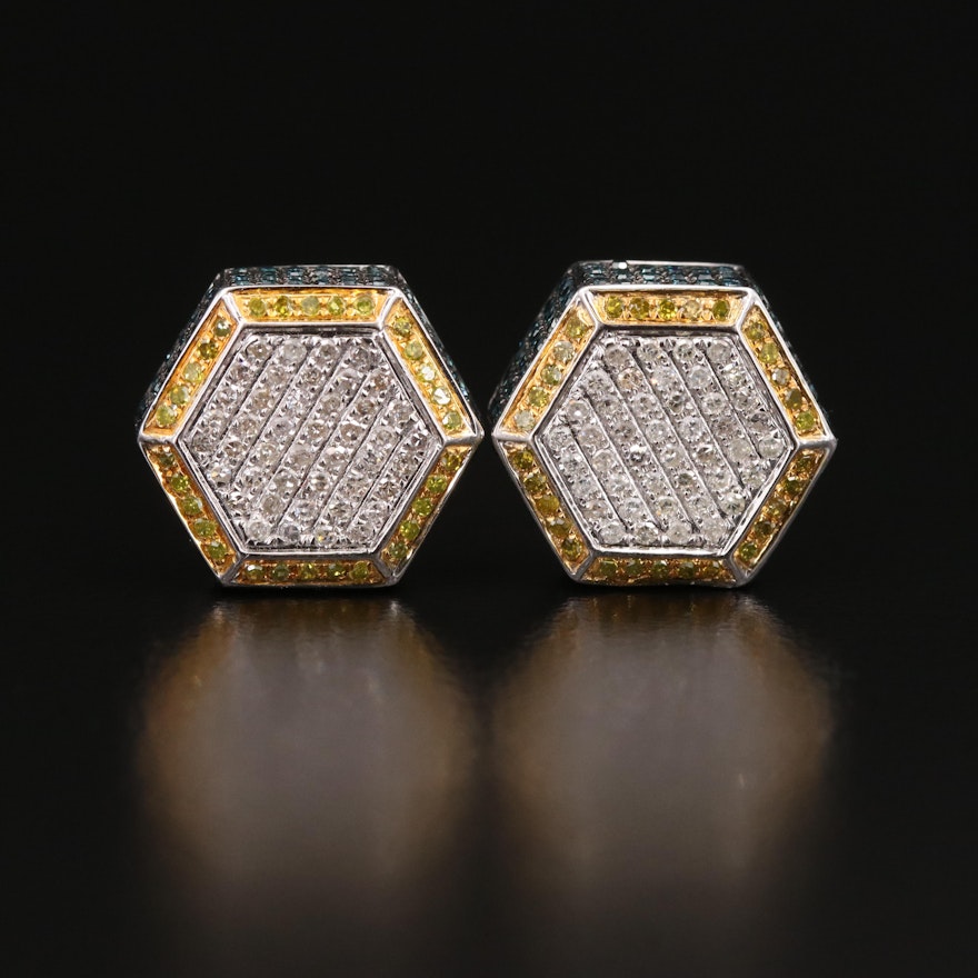 10K Hexagonal 2.00 CTW Pavé Diamond Earrings