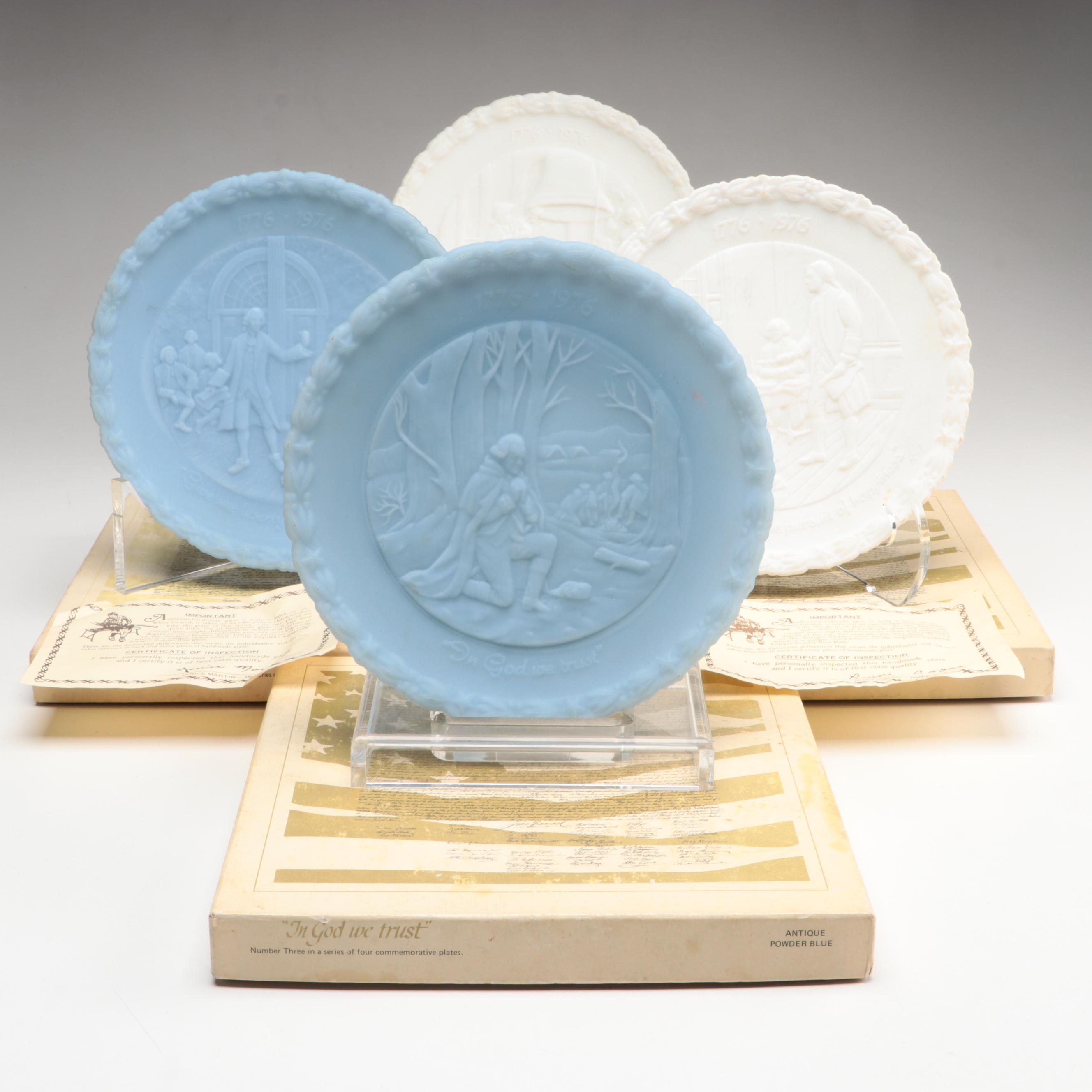 Fenton Ameircan Bicentennial Powder Blue and Milk Glass Collector Plates