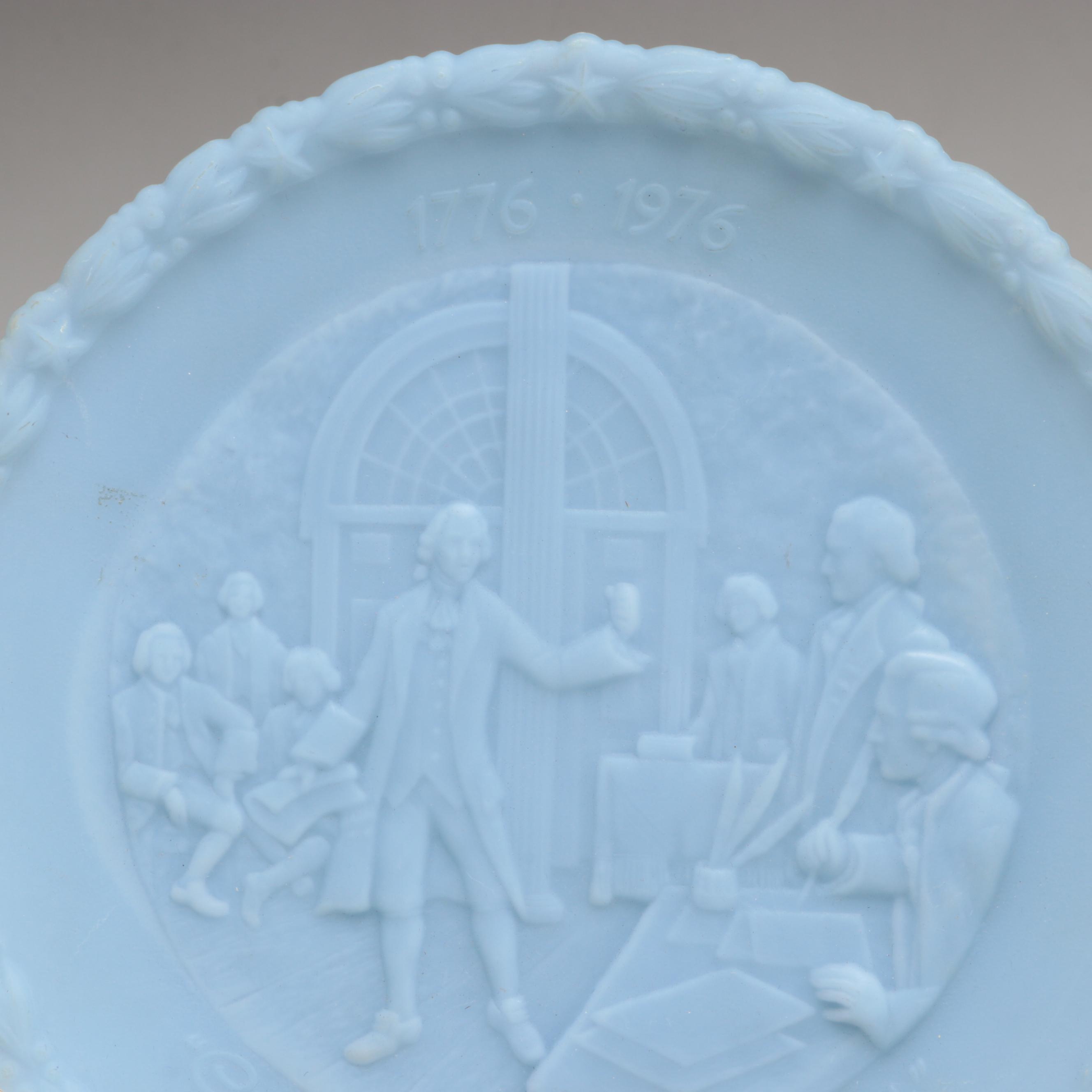 Fenton Ameircan Bicentennial Powder Blue and Milk Glass Collector Plates
