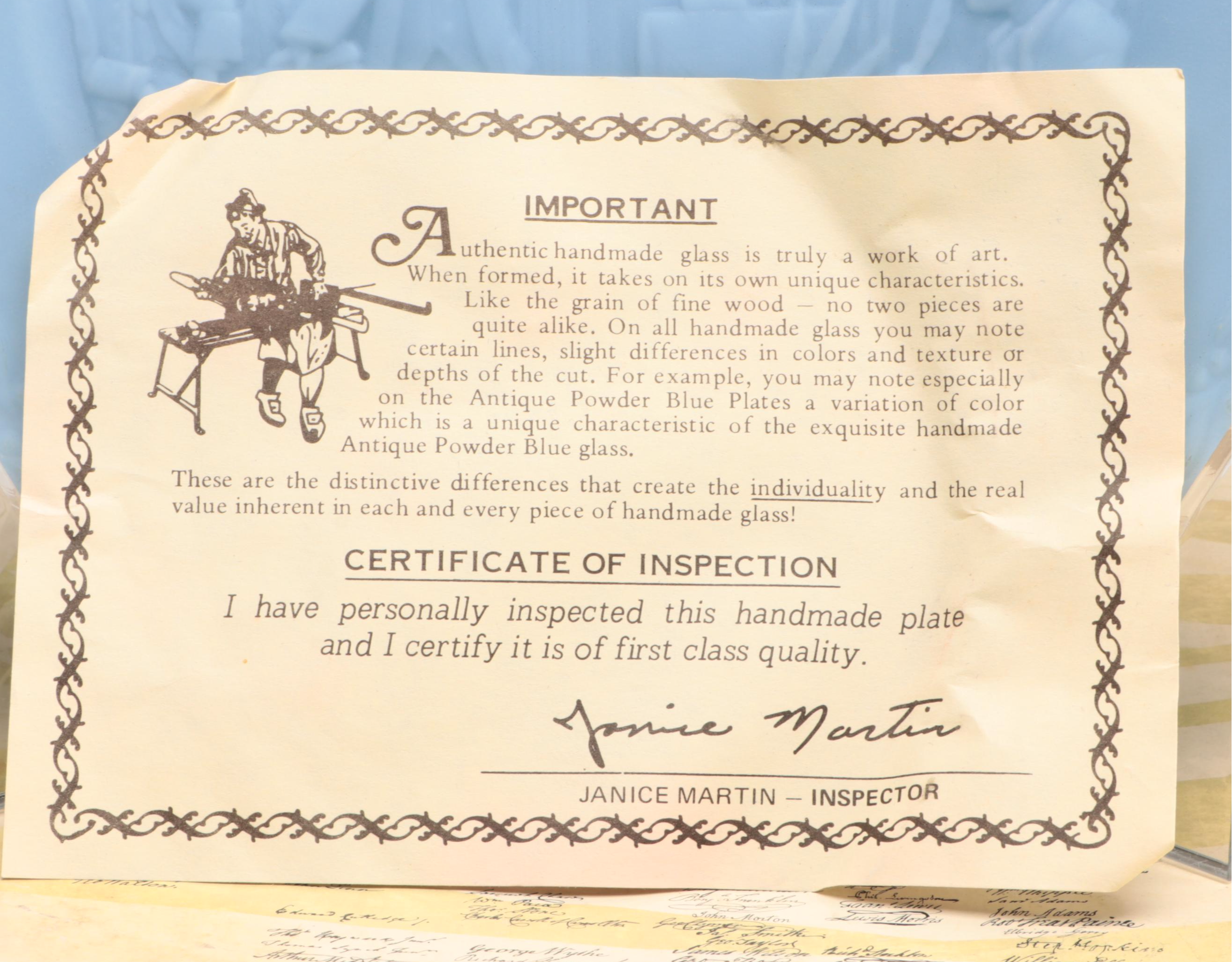 Fenton Ameircan Bicentennial Powder Blue and Milk Glass Collector Plates