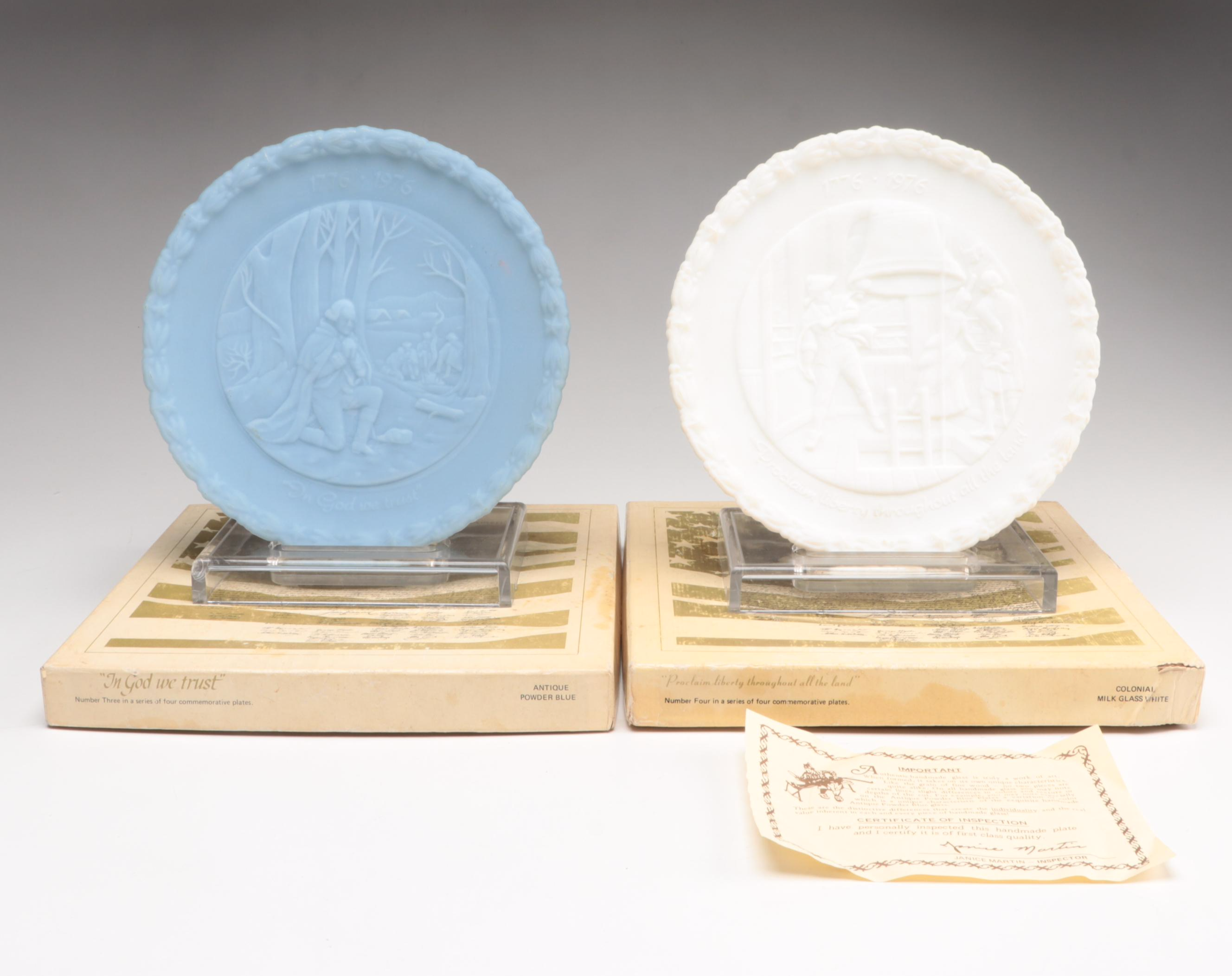 Fenton Ameircan Bicentennial Powder Blue and Milk Glass Collector Plates
