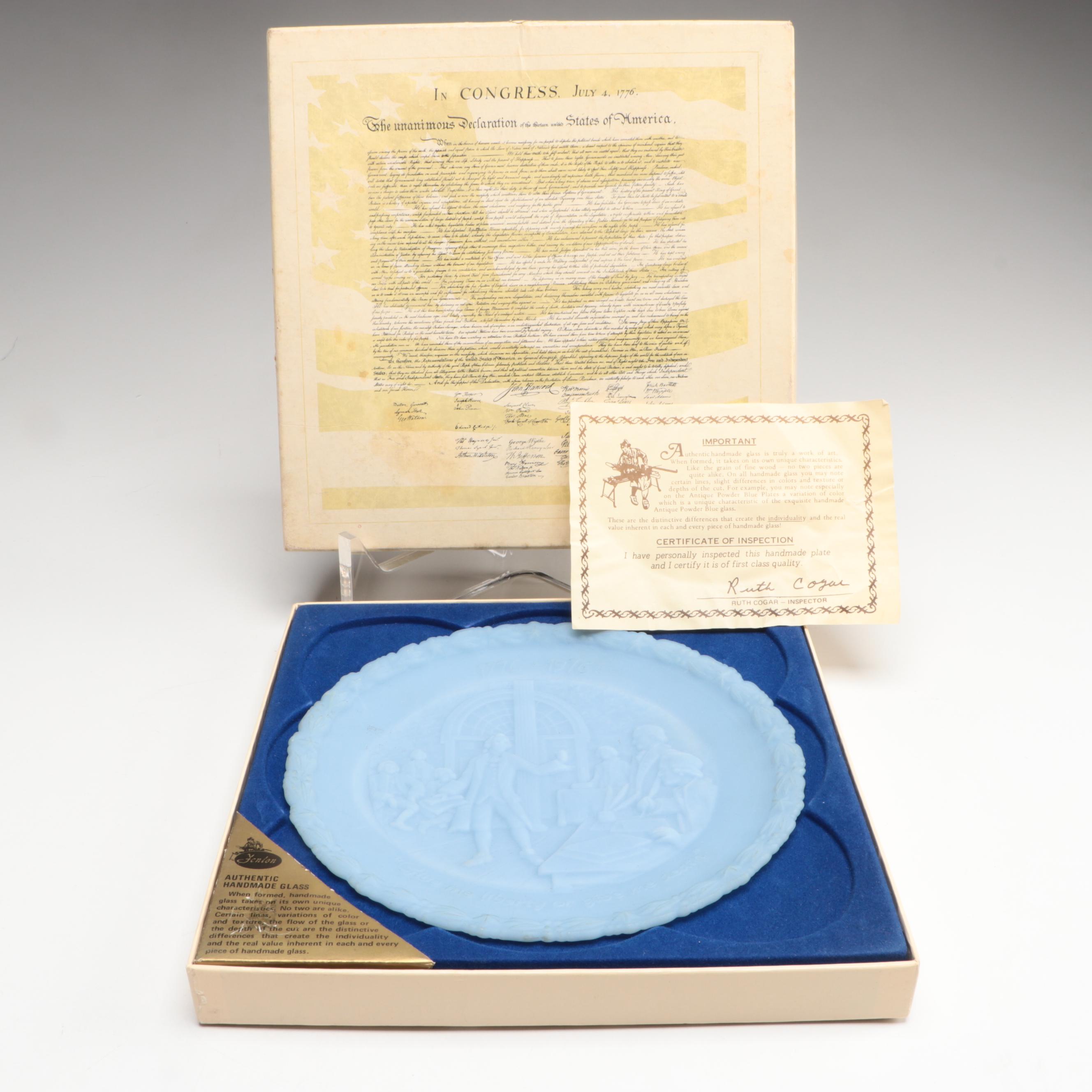 Fenton Ameircan Bicentennial Powder Blue and Milk Glass Collector Plates