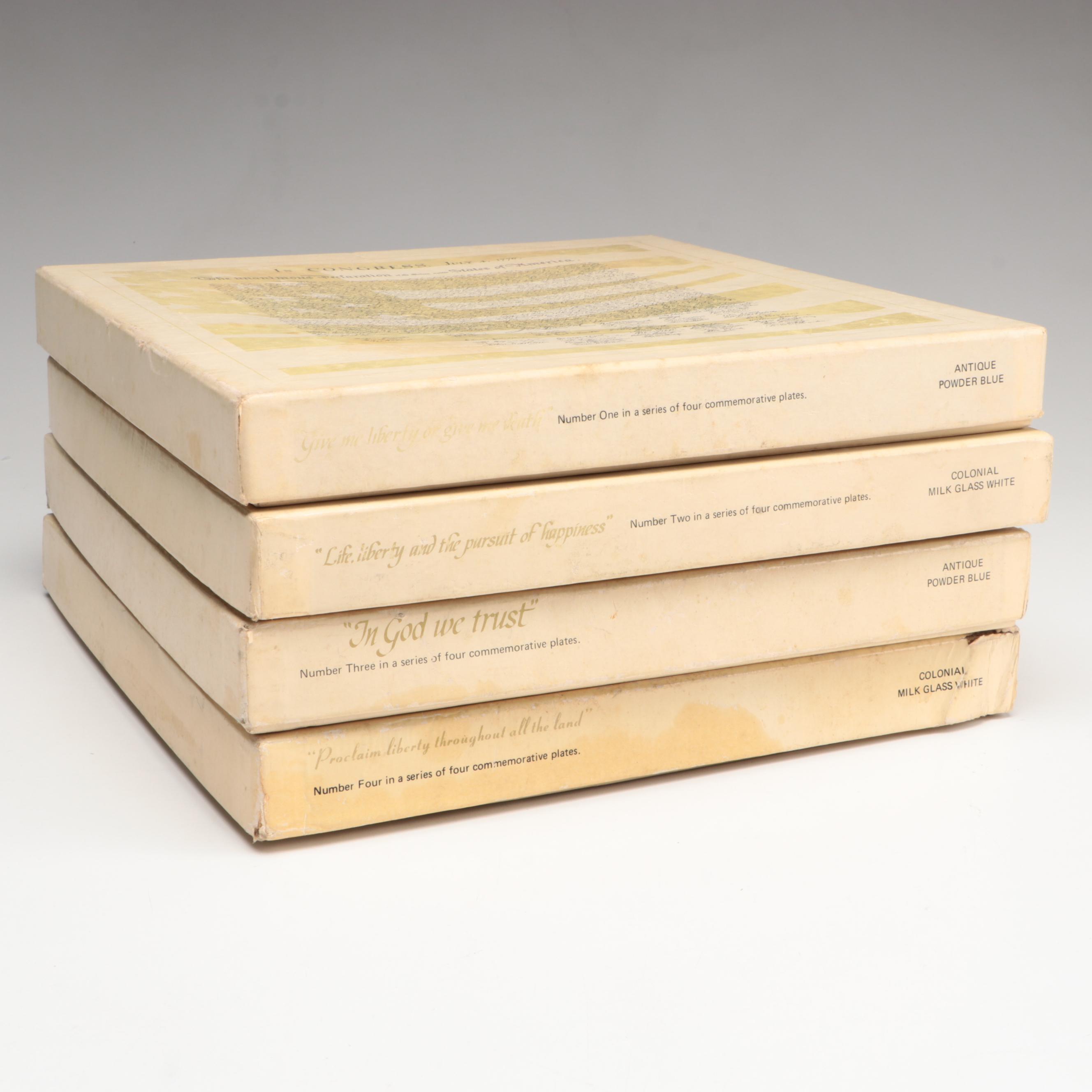 Fenton Ameircan Bicentennial Powder Blue and Milk Glass Collector Plates