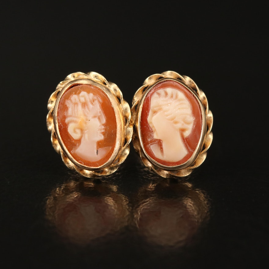 14K Shell Cameo Stud Earrings