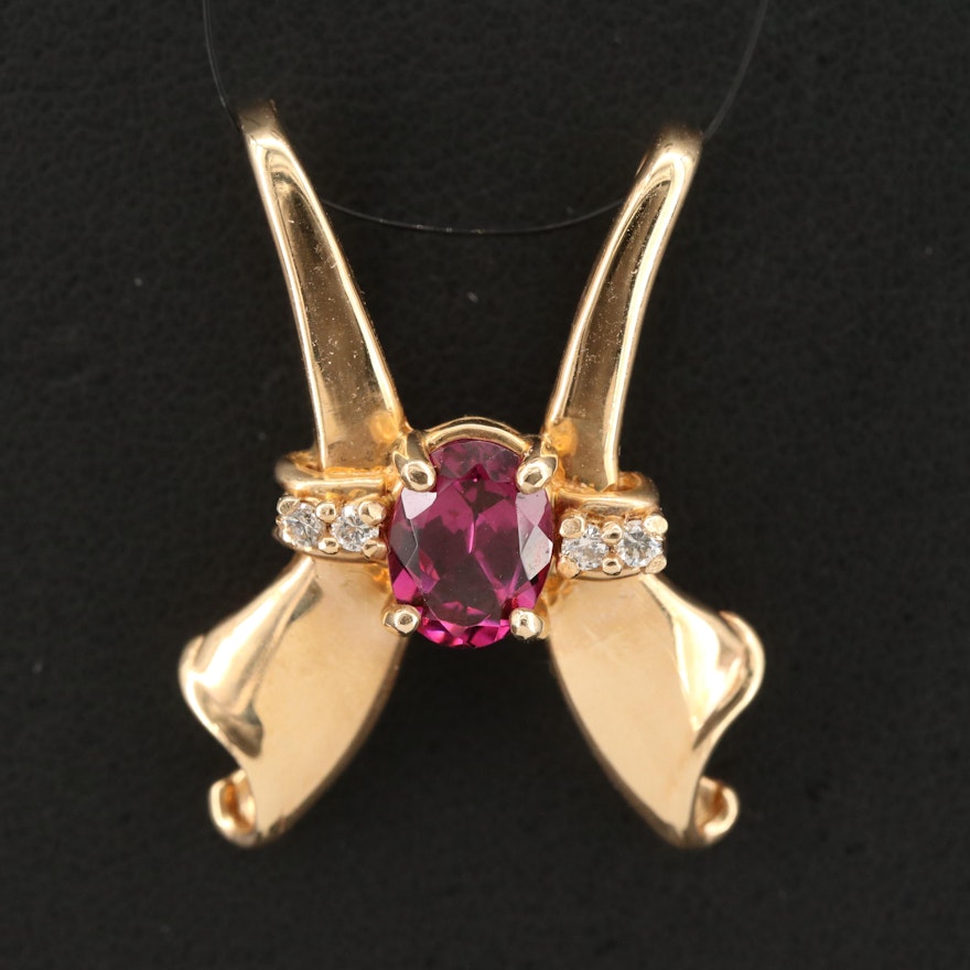 14K Rhodolite Garnet and Diamond Slide Pendant