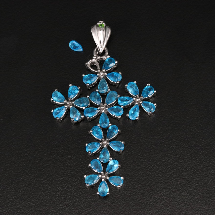 Sterling Apatite Flower Cross Pendant