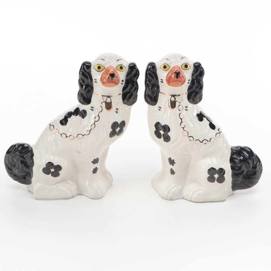 Pair of Arthur Wood Staffordshire Style Black Spotted Spaniel Figurines