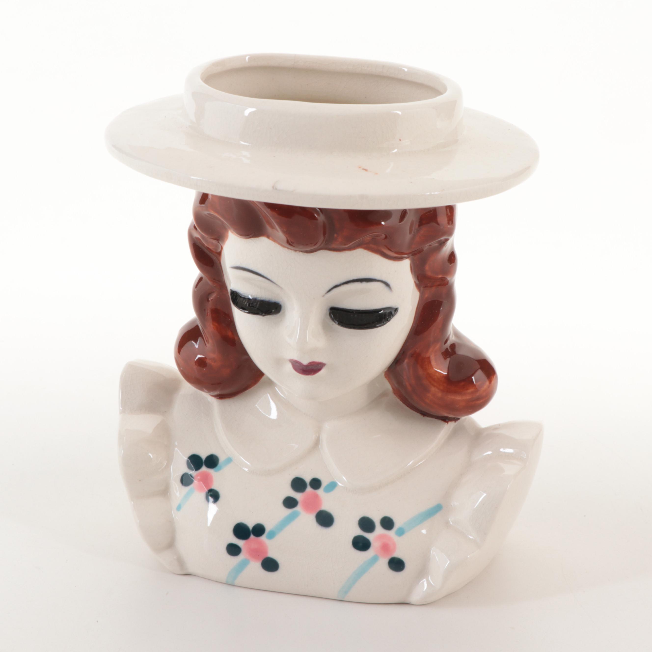 Dorothy Kindell Pottery, Napcoware and Other Ceramic Lady Head Vases, Mid-20th C