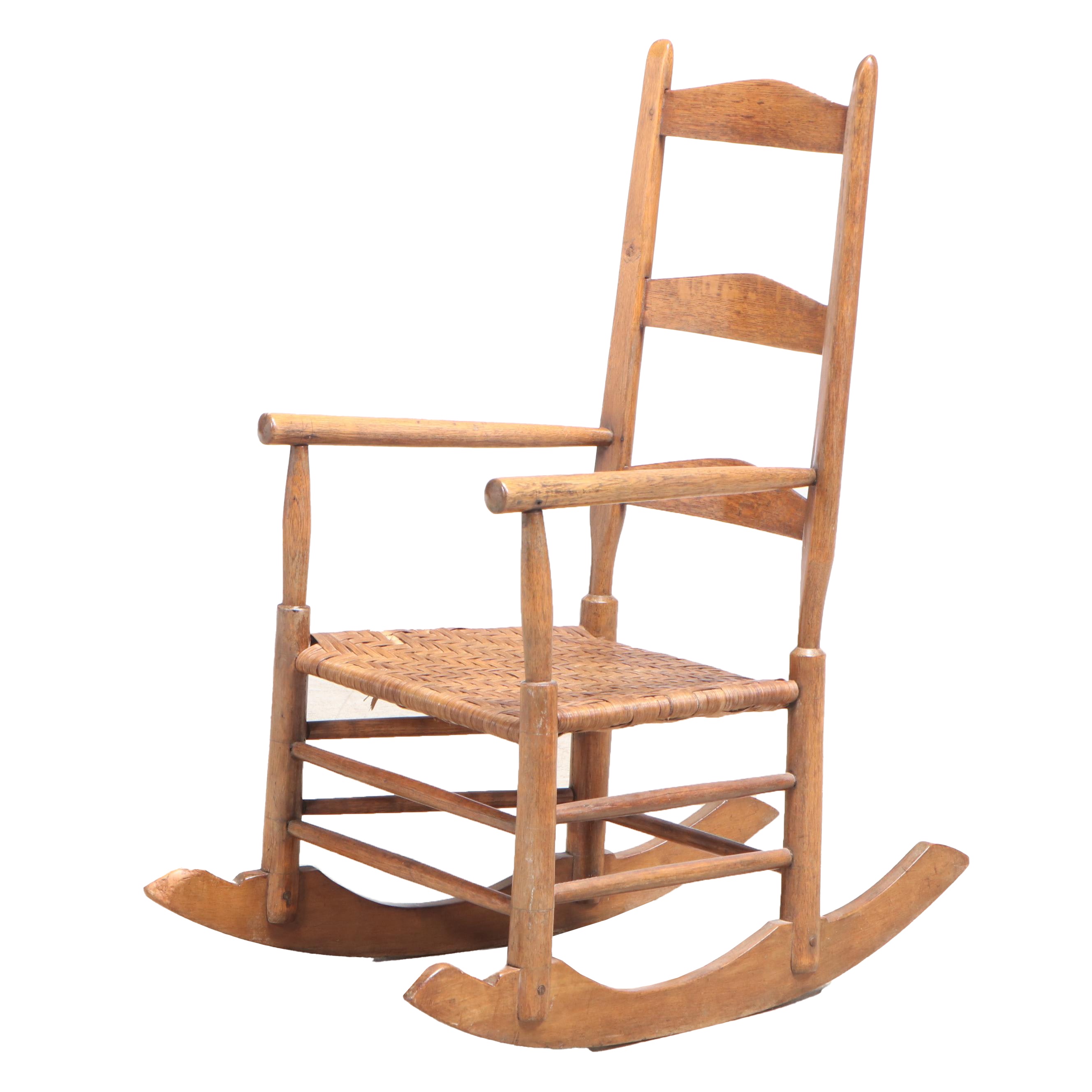 Antique Hickory Rocking Chair with Herringbone Woven Seat