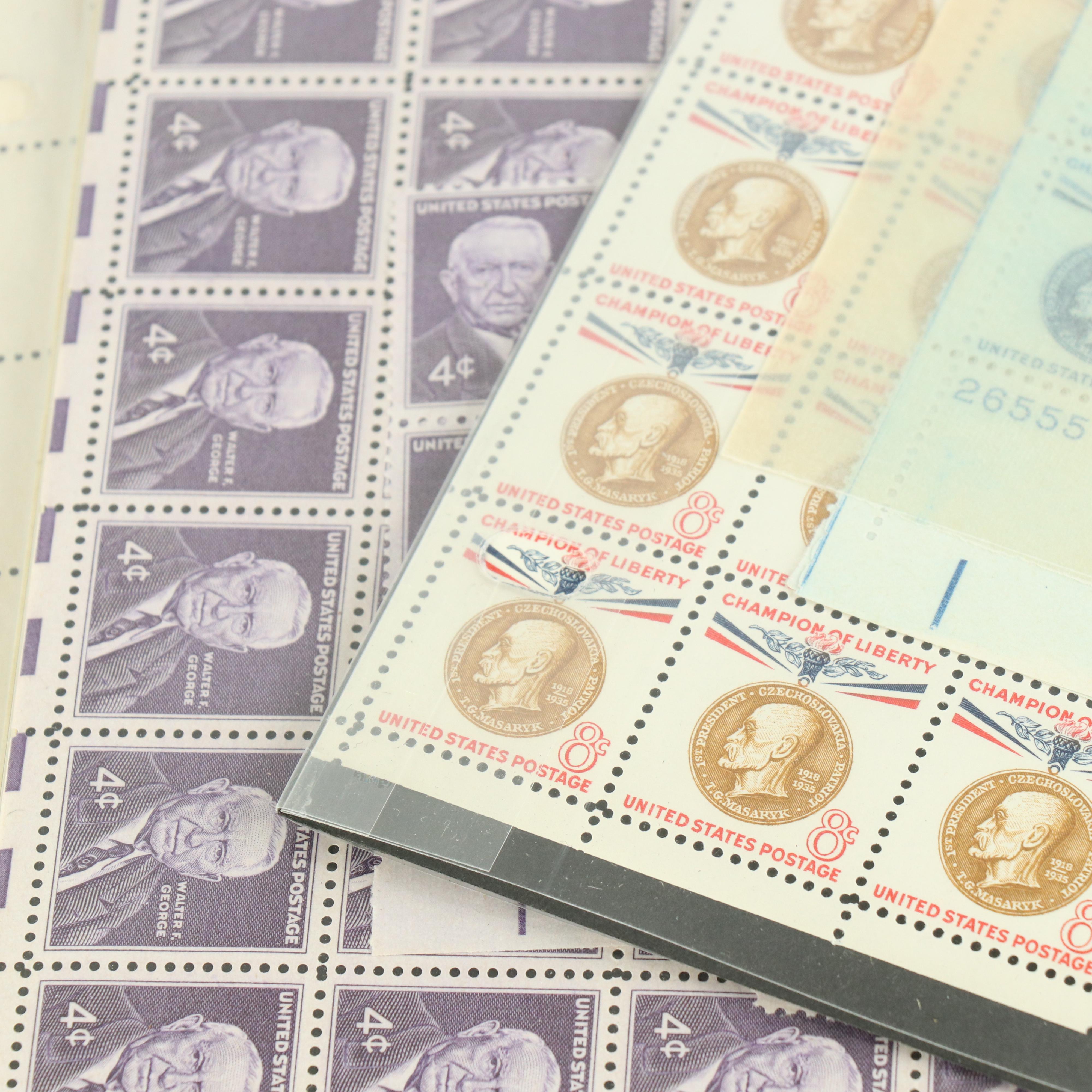 Sixty-Eight Vintage U.S. Postage Stamp Sheets