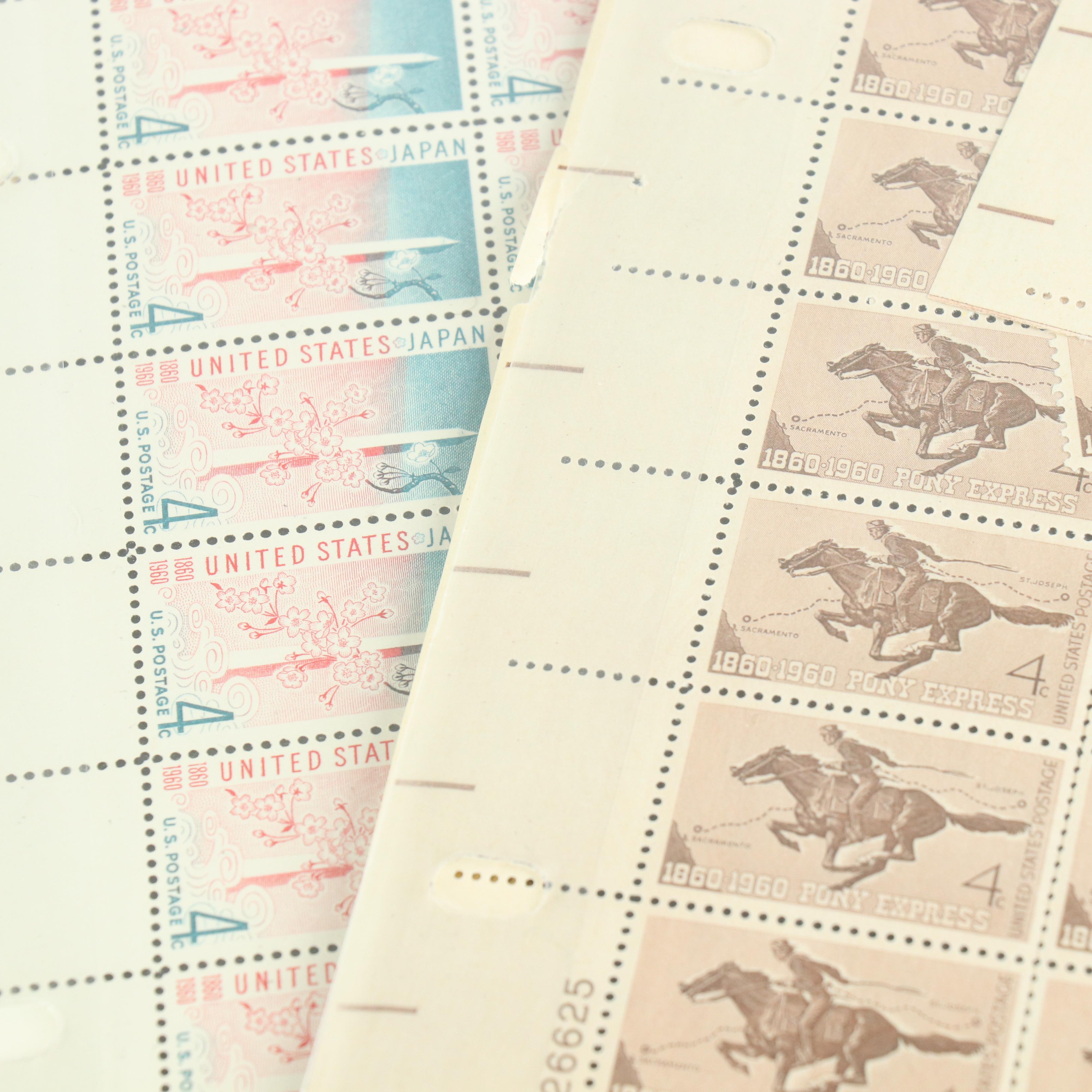 Sixty-Eight Vintage U.S. Postage Stamp Sheets