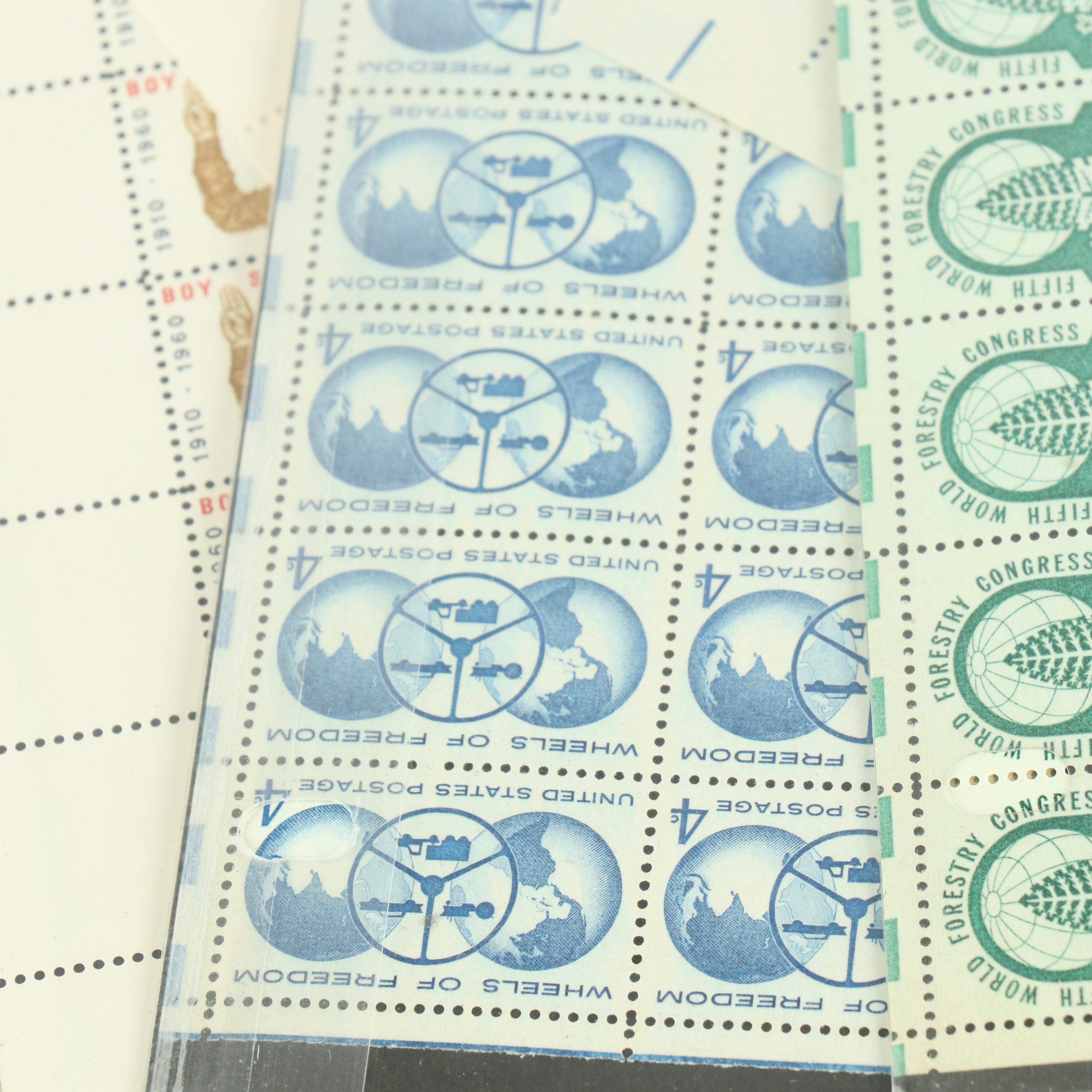 Sixty-Eight Vintage U.S. Postage Stamp Sheets