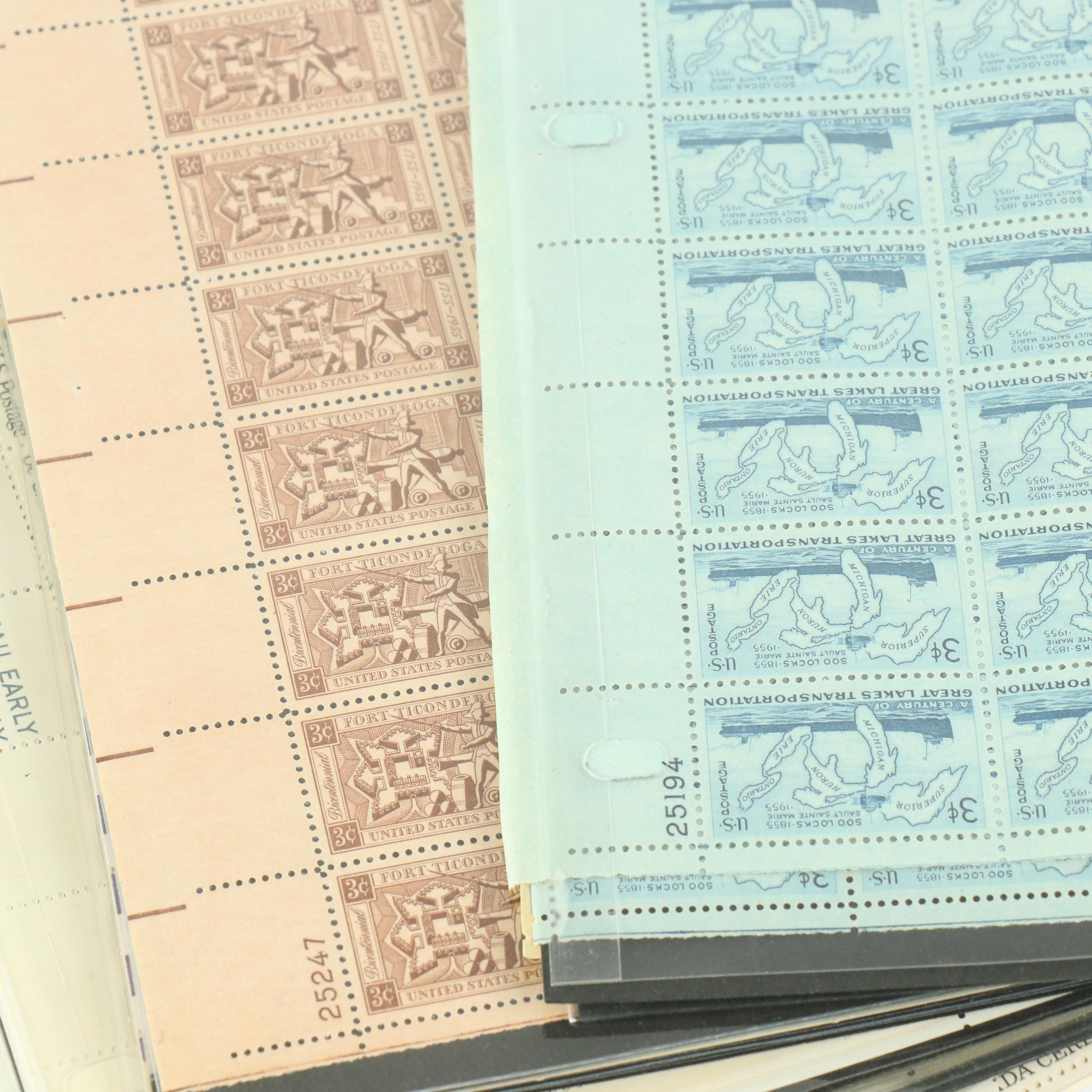 Sixty-Eight Vintage U.S. Postage Stamp Sheets