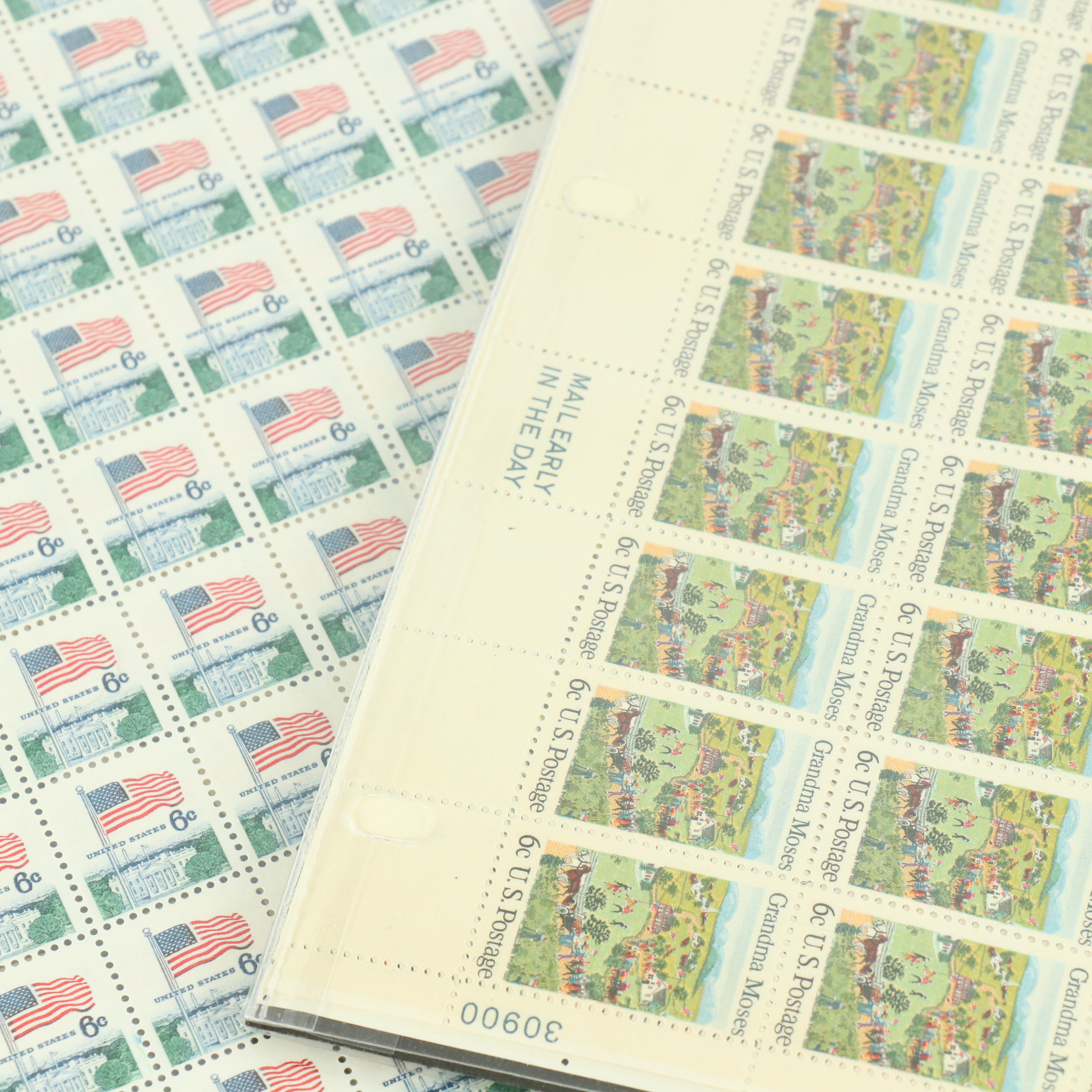 Sixty-Eight Vintage U.S. Postage Stamp Sheets