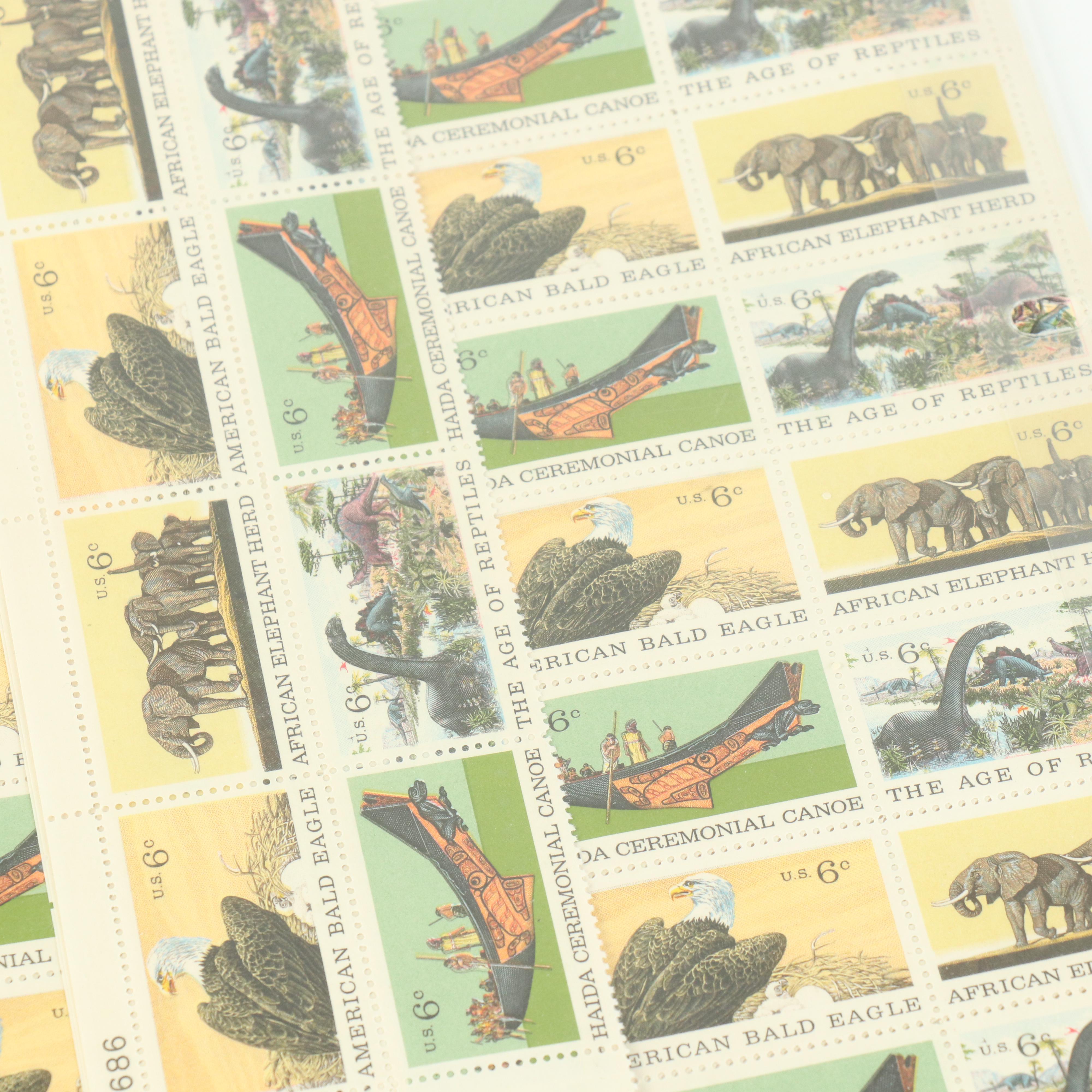 Sixty-Eight Vintage U.S. Postage Stamp Sheets