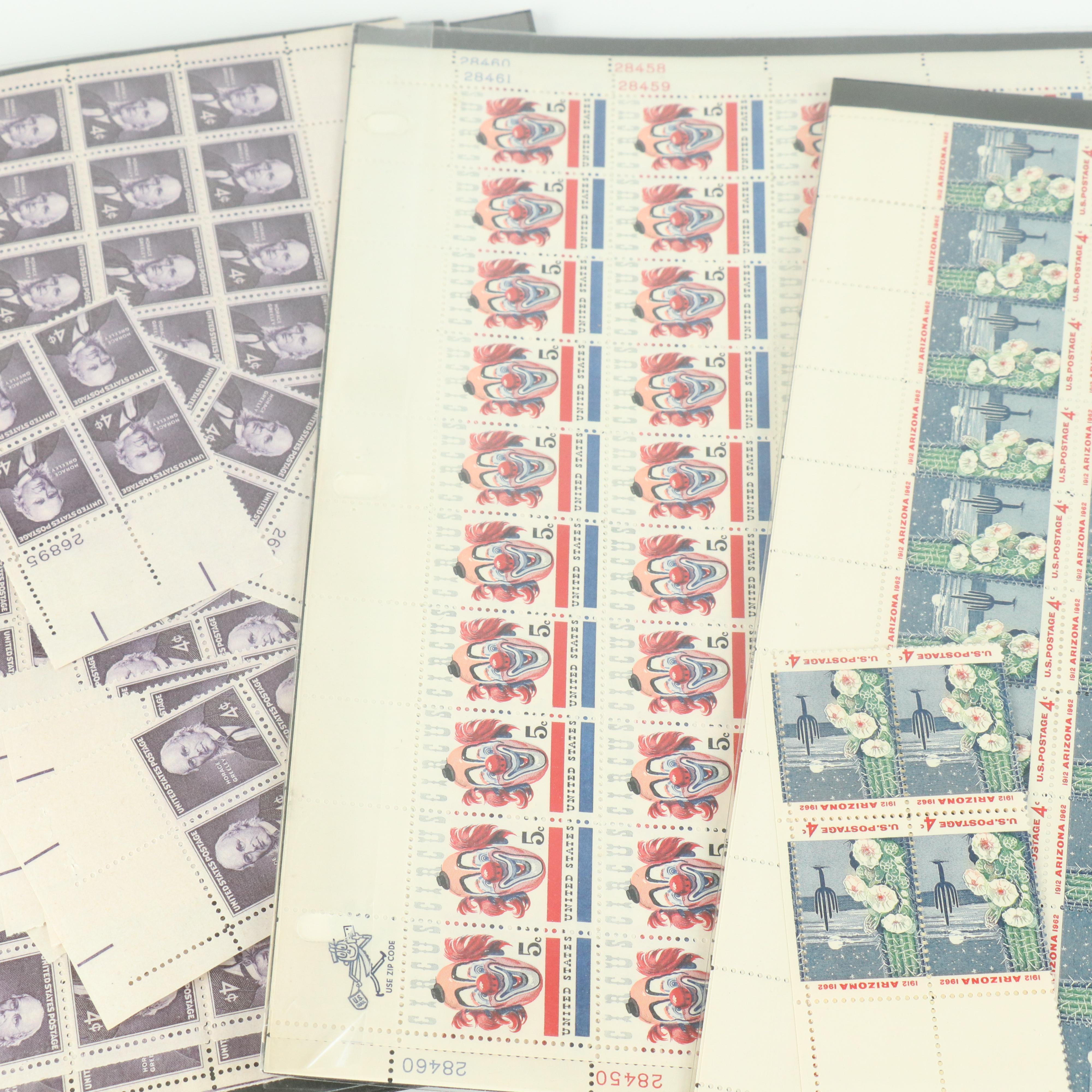 Fifty-Seven Vintage U.S. Postage Stamp Sheets