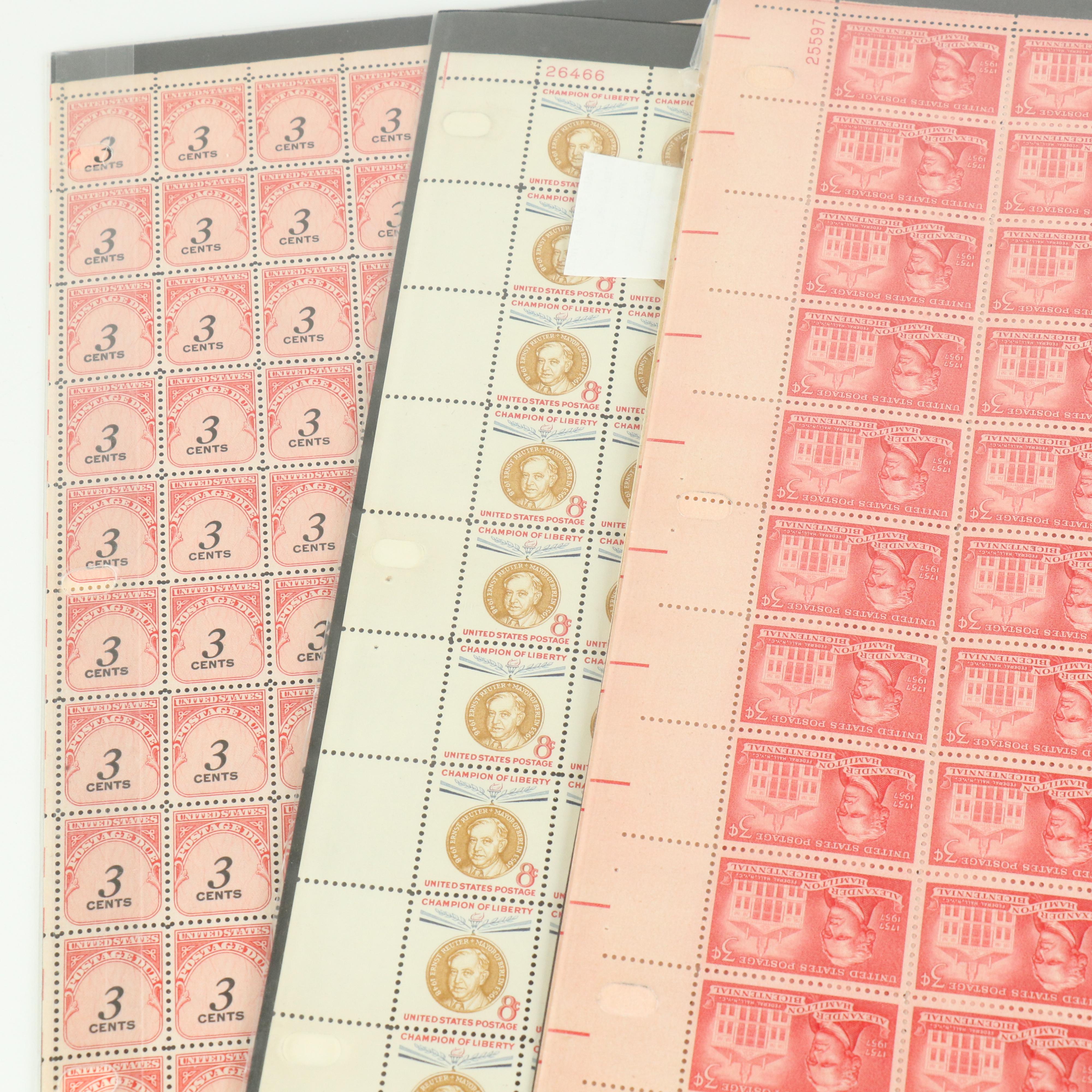 Fifty-Six Vintage U.S. Postage Stamp Sheets