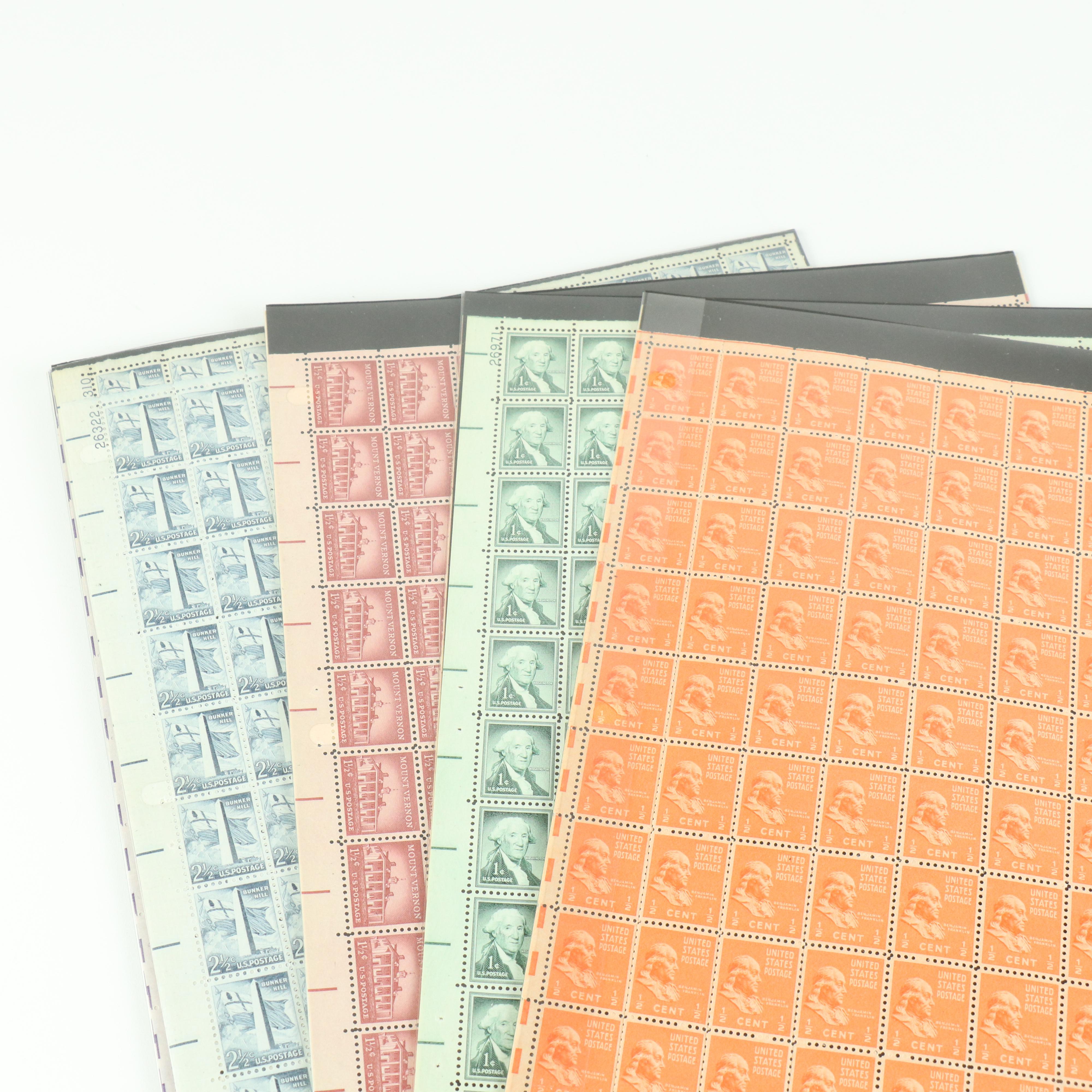 Fifty-Six Vintage U.S. Postage Stamp Sheets
