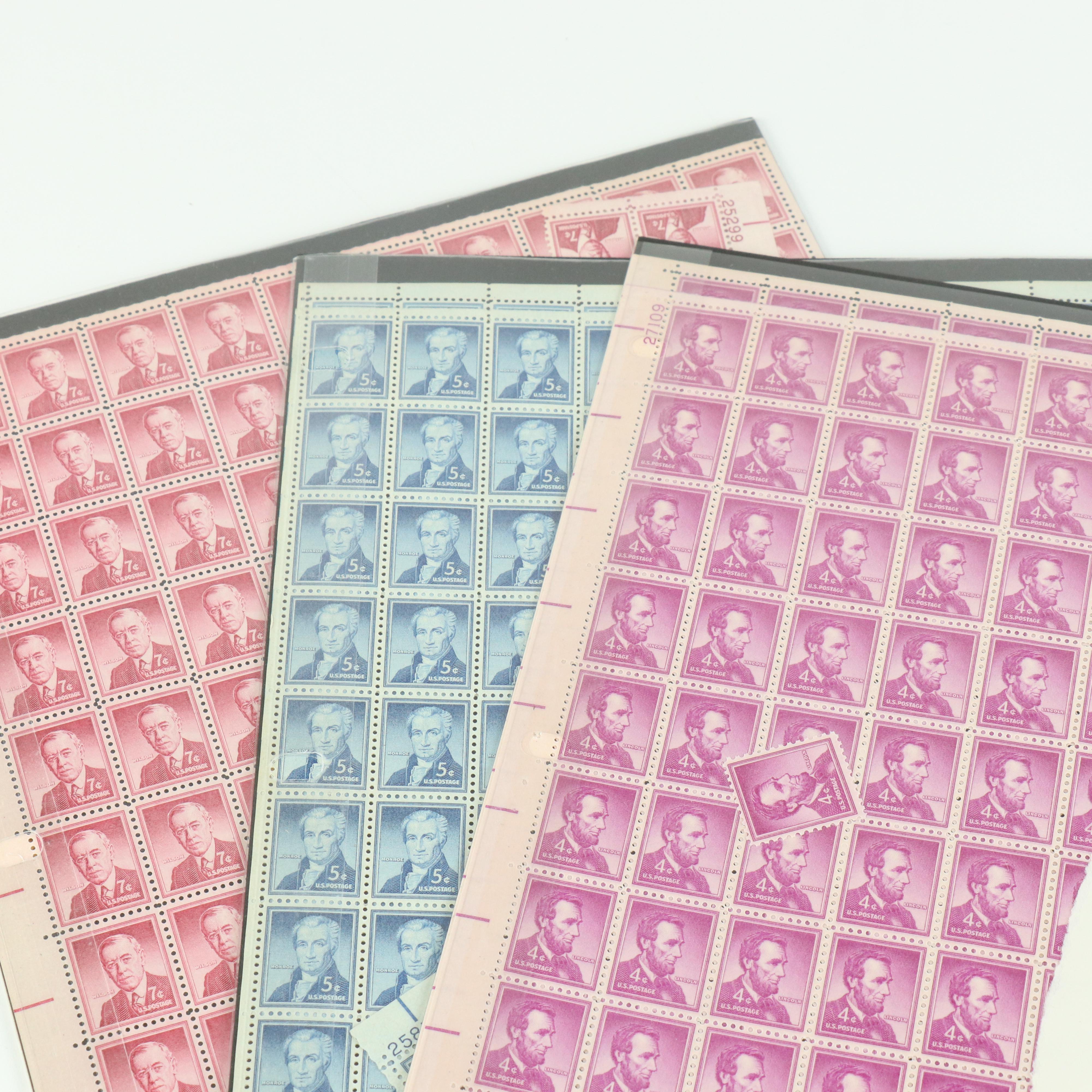 Fifty-Six Vintage U.S. Postage Stamp Sheets