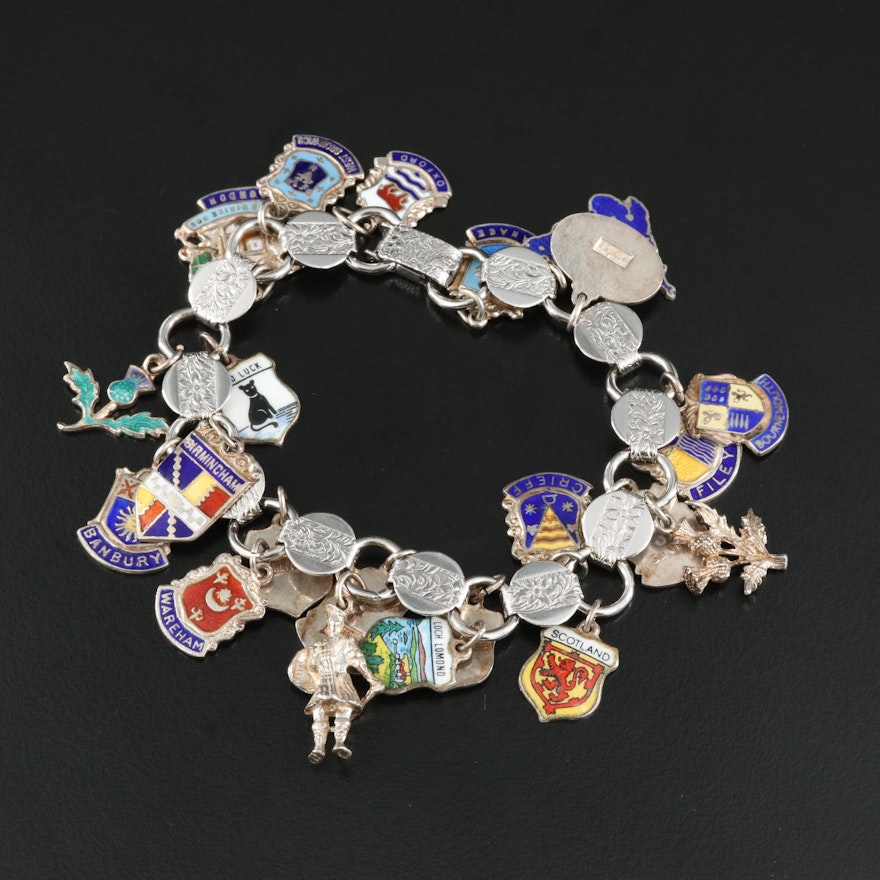 Sarah Coventry Charm Bracelet with Sterling Travel Charms