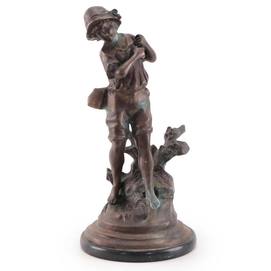 Bronze Alloy Sculpture After Auguste Moreau of Fisherboy