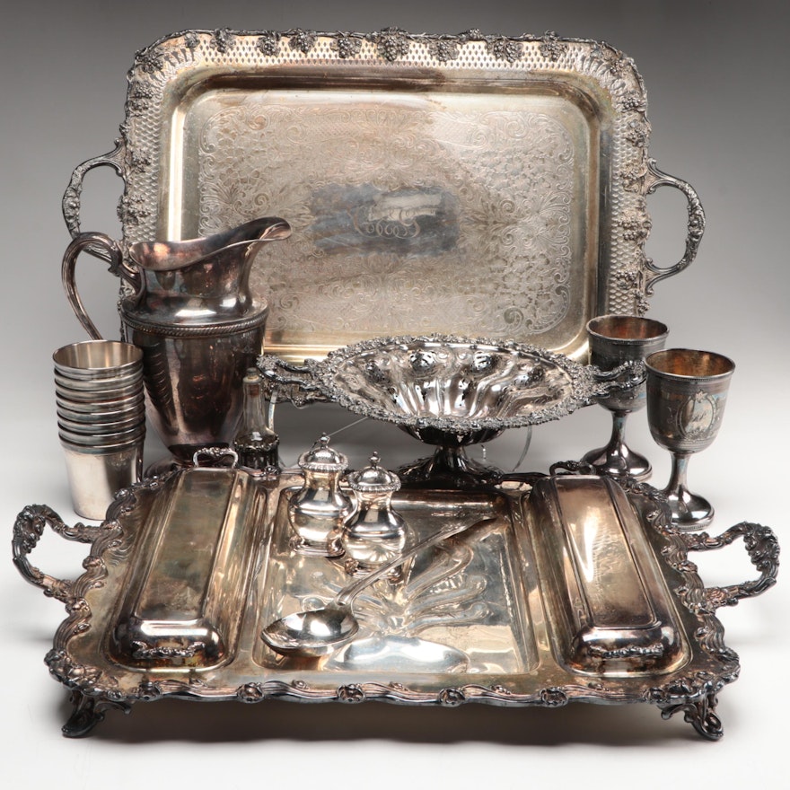 Barker Ellis Reticulated Centerpiece Bowl with Other Silver Plate Tableware