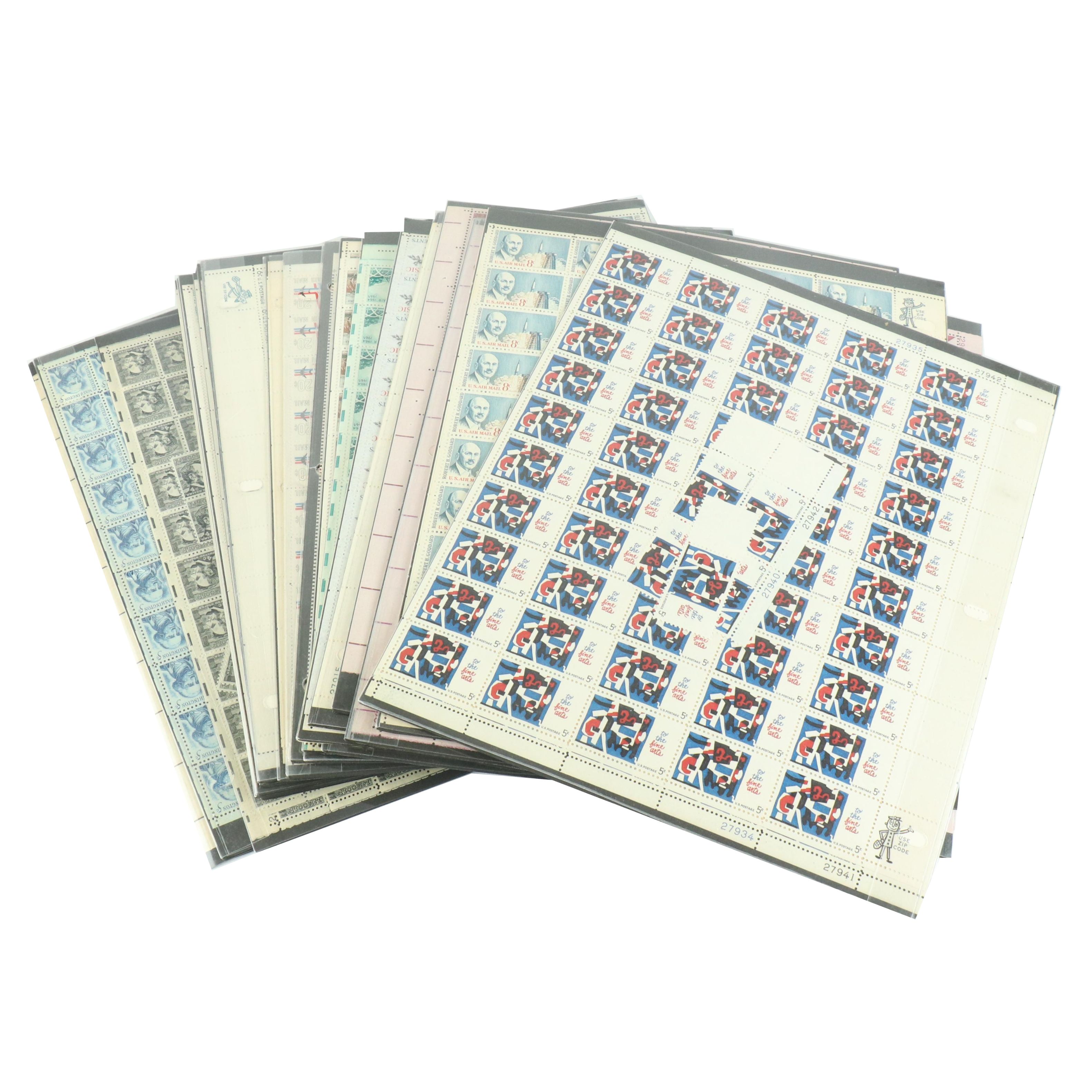 Fifty-Five Vintage U.S. Postage Stamp Sheets