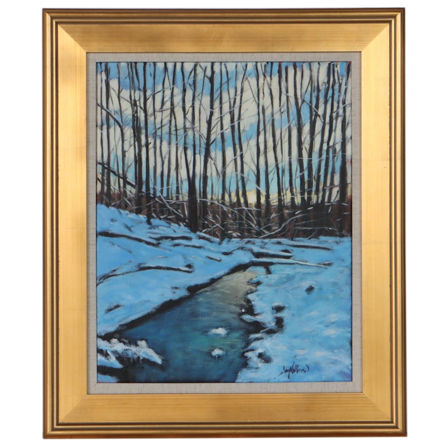 Jay Wilford Winter Landscape Oil Painting "Winter Creek," 21st Century