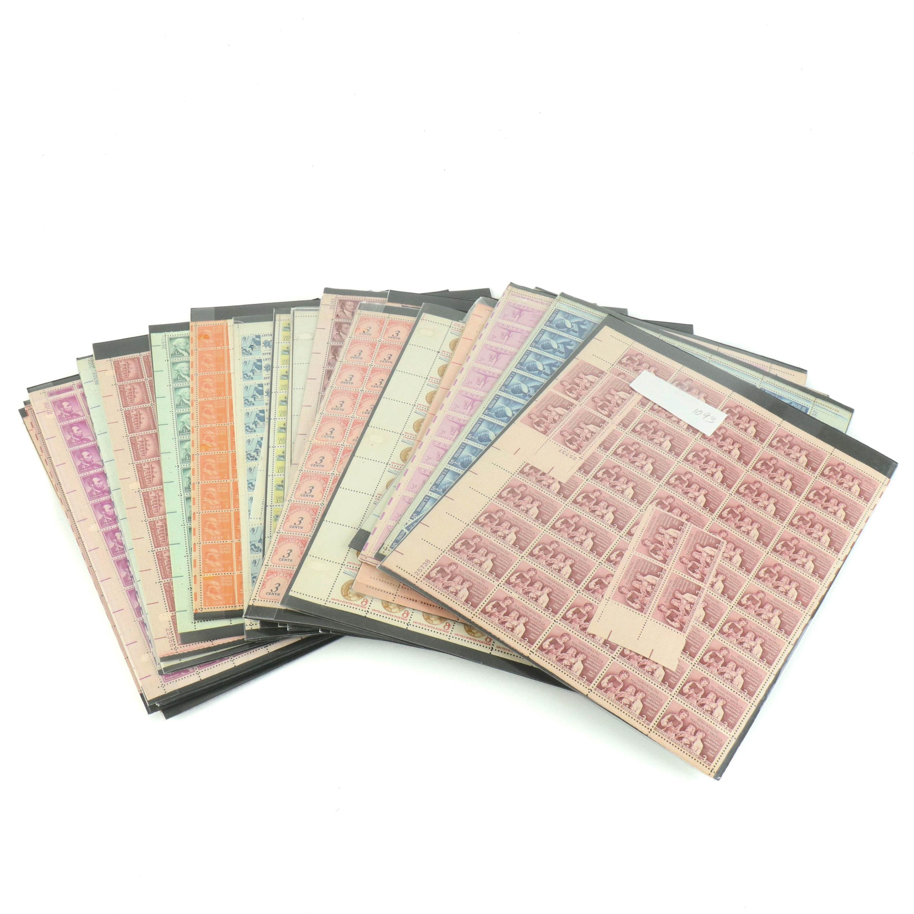 Fifty-Six Vintage U.S. Postage Stamp Sheets