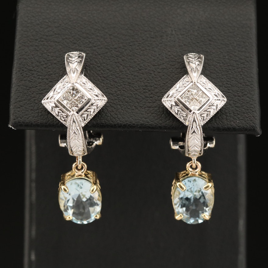 14K Aquamarine and Diamond Earrings