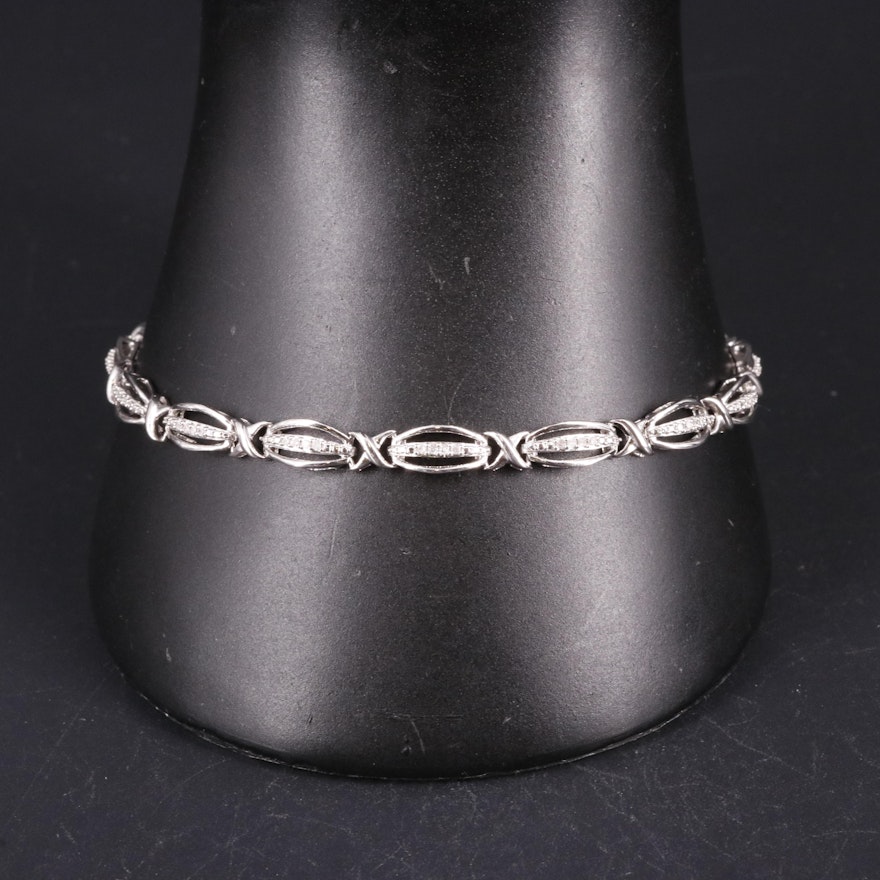 Sterling Silver 0.26 CTW Diamond Marquise Link Bracelet