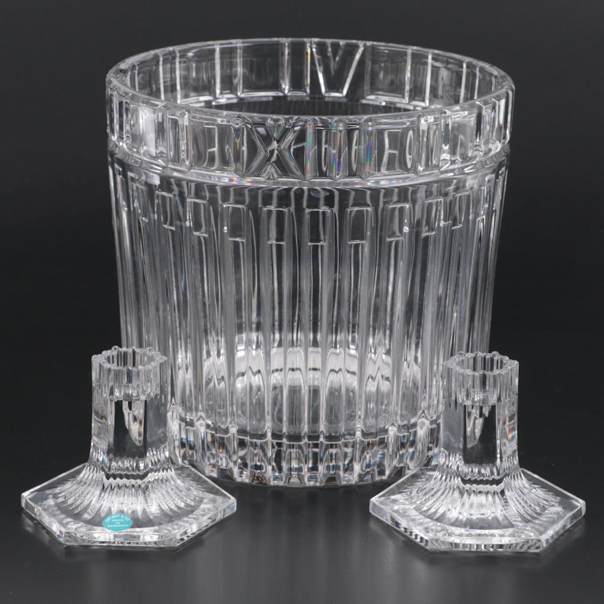 Tiffany & Co. "Atlas" Crystal Champagne Bucket with Crystal Candle Holders