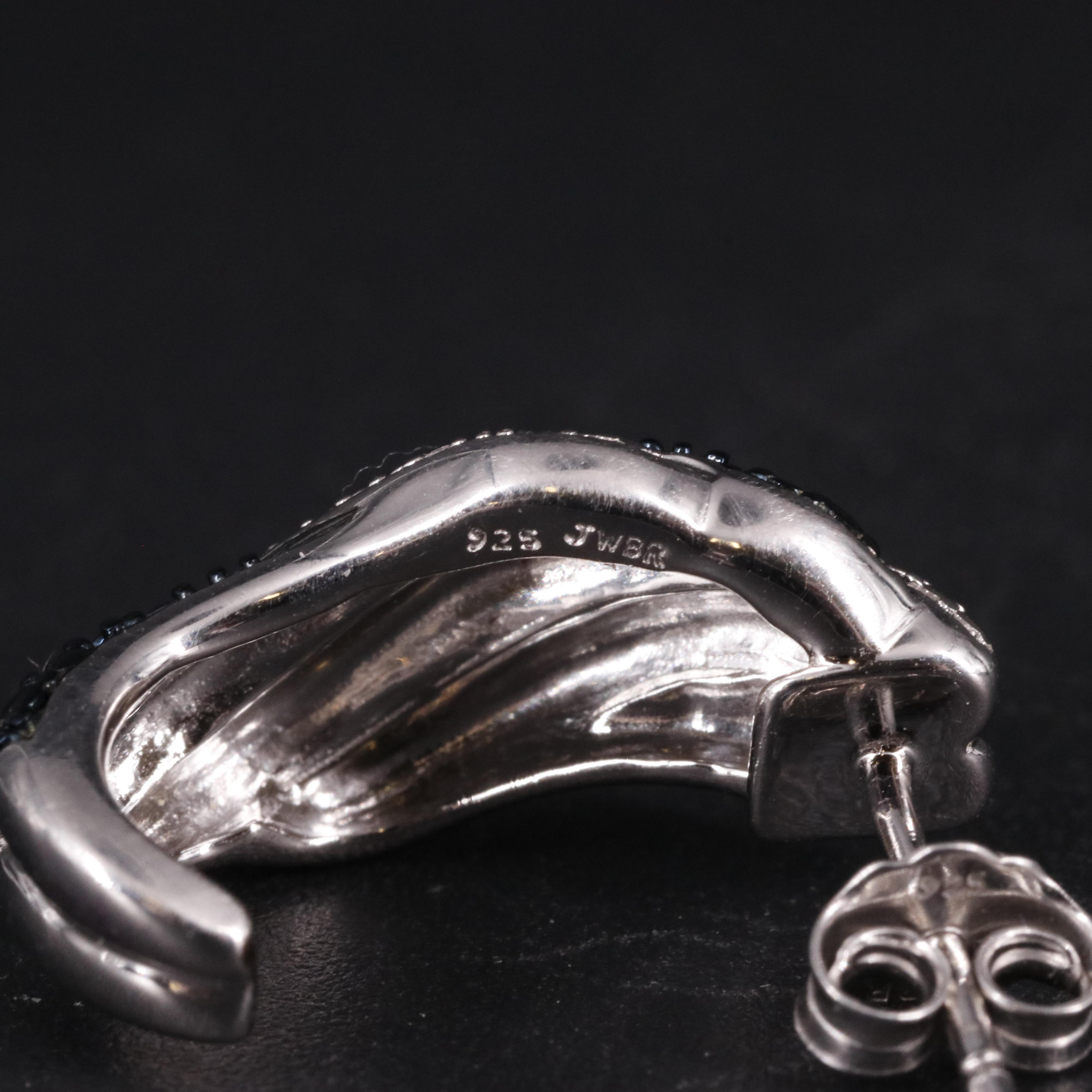 Sterling 0.11 CTW Diamond Wavy J Hoop Earrings