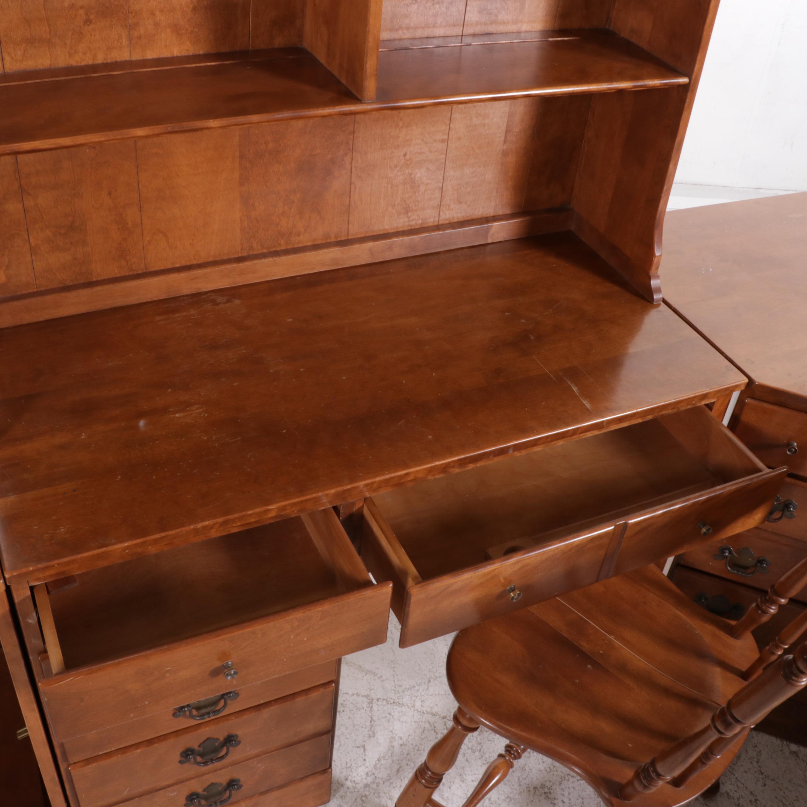 Ethan Allen Maple Desk with Hutch, Chest and Corner Shelf, Late 20th Century