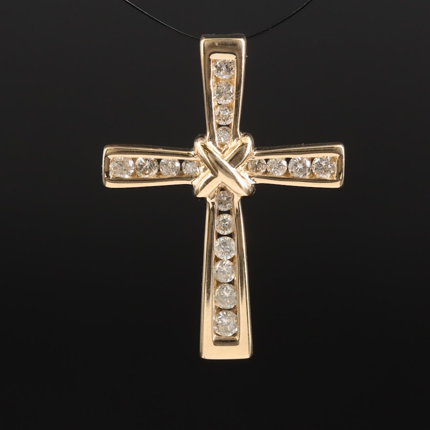 14K 1.04 CTW Diamond Cross Pendant