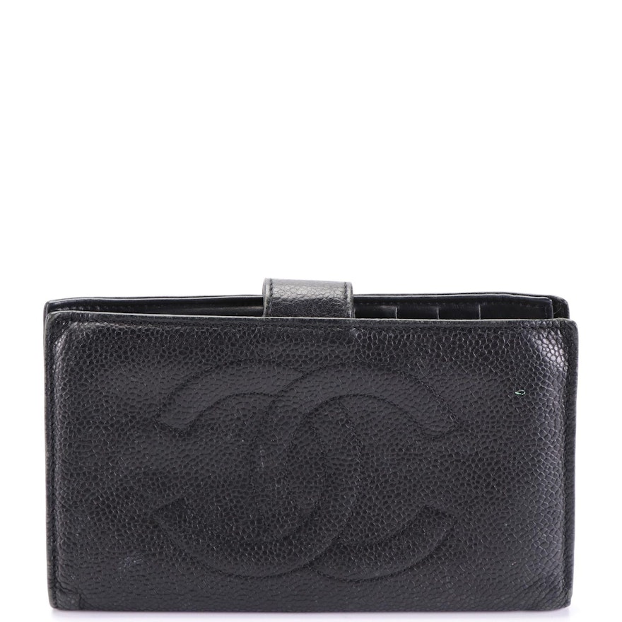 Chanel CC Long Wallet in Black Caviar Leather